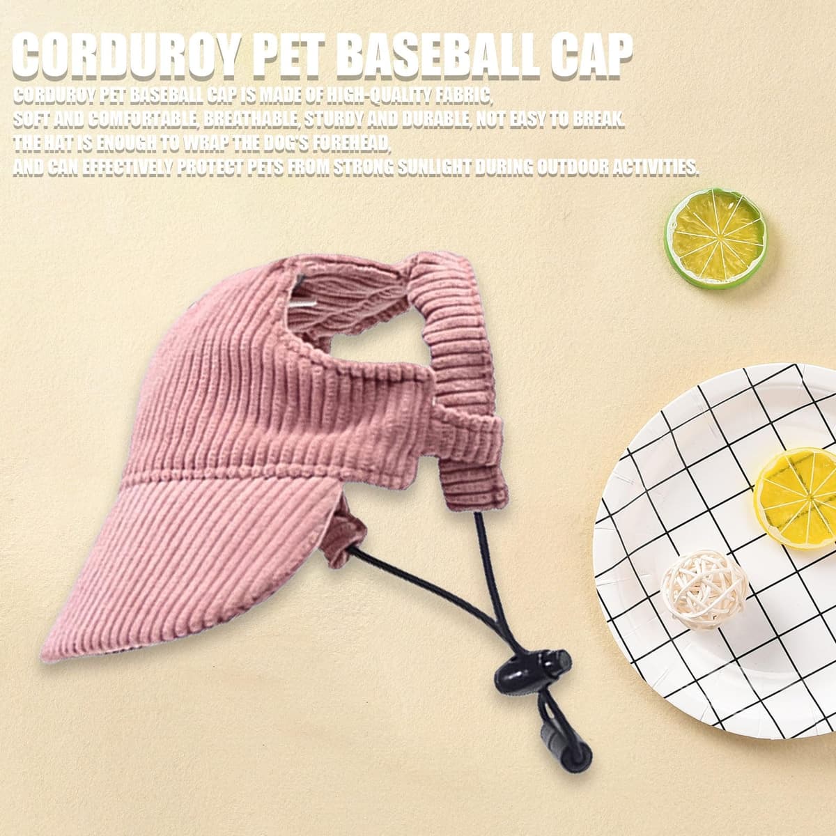 Dog Baseball Cap, Dog Cat Summer Beach Visor Hat with Ear Holes, Adjustable Puppy Sunbonnet Headdress (Pink, Medium) — view 2