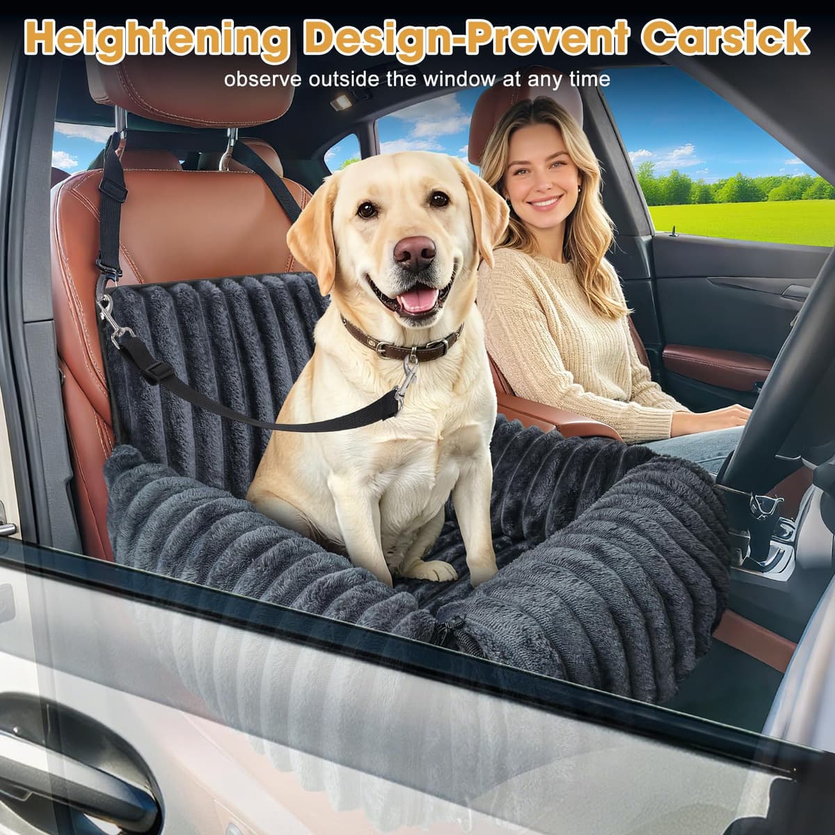MIXJOY Dog Car Seat with Thick Cushion for Dogs&Cats Under 40lbs, Dog Booster Seats Dog Car Bed with Memory Foam to Prevent Carsick, Detachable Washable Pet Car Seat with 3 Safety Belts(Grey) — view 2