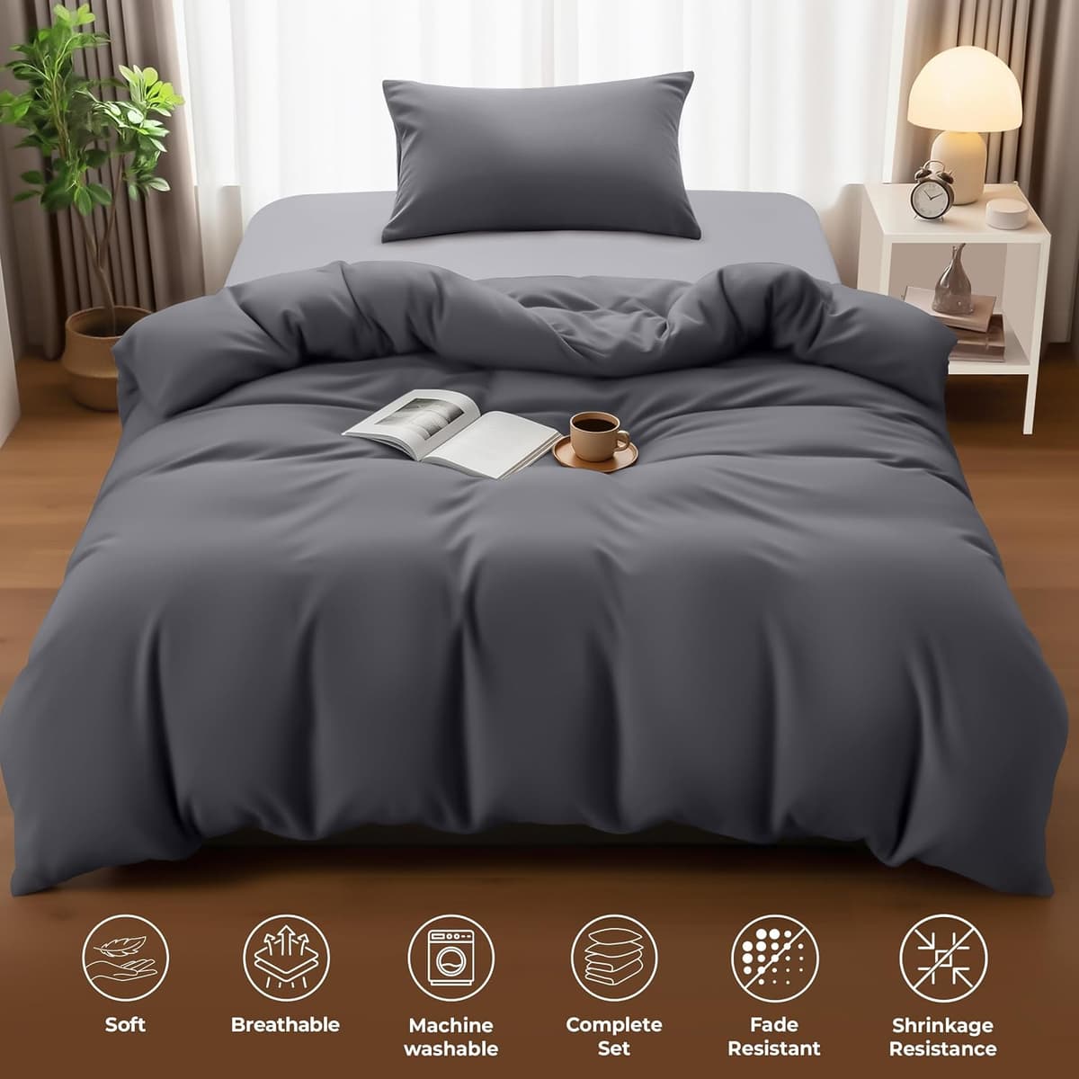Utopia Bedding Single Duvet Cover Sets - Soft Microfibre Polyester Duvet Cover with Pillow case - Bedding Quilt Cover Set (Grey) Single Grey
