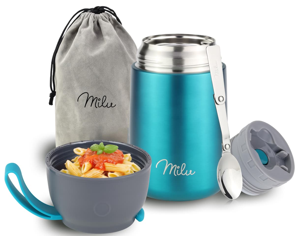 Milu Termo para Comida 450 ml Taza Aislada, Botella de Acero Inoxidable Aislada Alimentos, Beber y sopa de los niños de adultos Térmico (450ml/Verde Azul) — view 26