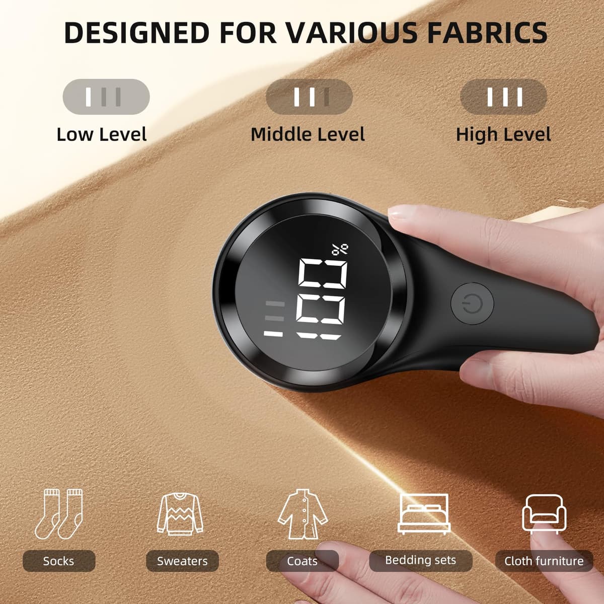 Rechargeable Lint Remover, Bobble Remover for Clothes, 3 Speeds Adjustable Fabric Shaver, LED Display Bobble Remover for Clothes, Lint Shaver for Various Fabrics, Black — view 5