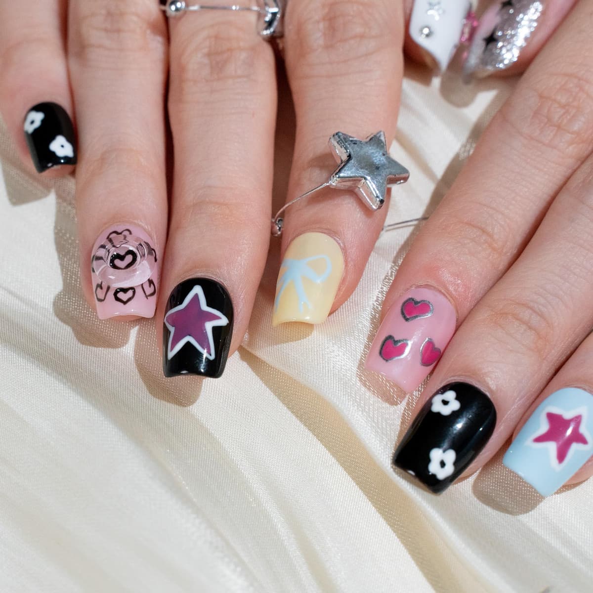 Sun&Beam Nails Handmade Press On Nail Long Coffin Ballerina Pink Flower Acrylic Fake Tip 3D Design Art Charms Cute with Storage Box 10 Pcs (S) — view 79