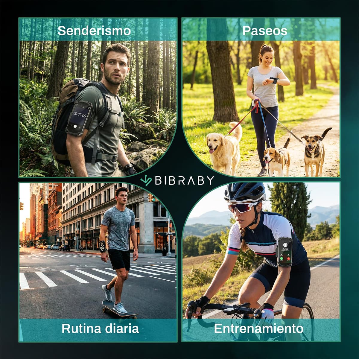 BIBRABY Super Brazalete móvil en Funcionamiento Running | Soporte Universal para movil Ajustable a Brazo y muñeca | Accesorios Antideslizantes | Correr Caminar Gimnasio | Phones hasta 7'' (Negro) — view 2