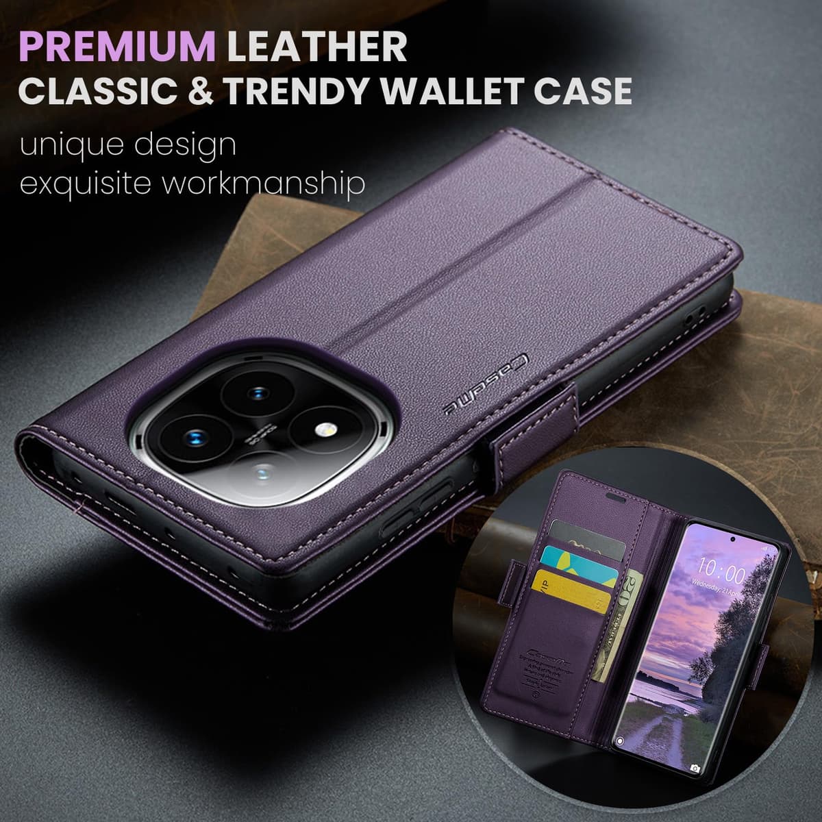 Funda para Xiaomi Redmi Note 14 Pro 5G / Poco X7, Funda de Cierre Magnético, Cartera de Cuero PU con [Bloqueo RFID], Soporte, Ranura para Tarjetas, Case para Redmi Note 14 Plus 5G, Púrpura — view 7