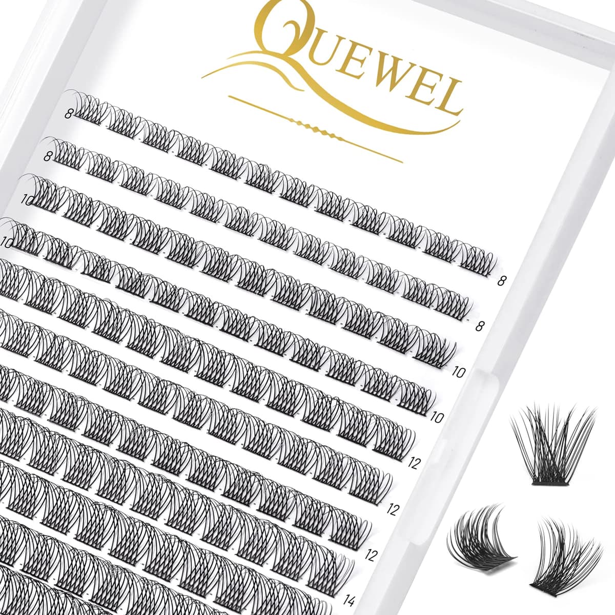 QUEWEL DIY Cluster Lashes - 144 Pcs Wide Stem Individual Eyelashes C Curl MIX8-16mm - Soft & Light For Home Use (Natural-C-MIX8-16)