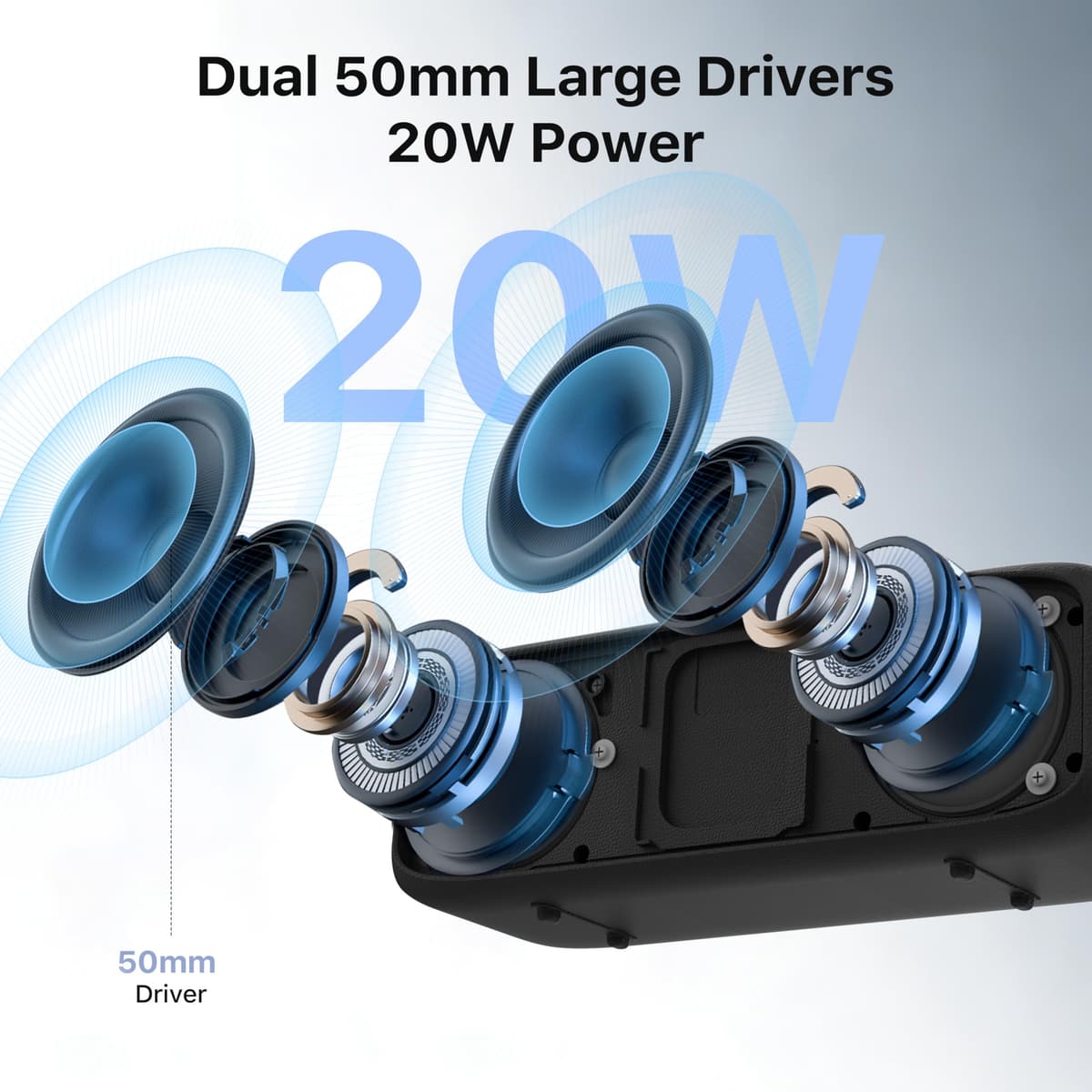 JUOVI Altavoz Bluetooth Portátil 20W, Altavoz Potente IP68 Impermeable con 24H de Música, Bluetooth 6.0, Altavoces Bluetooth Estéreo TWS, Compatible con Tarjeta TF y AUX, para Exterior, Casa y Viajes — view 2