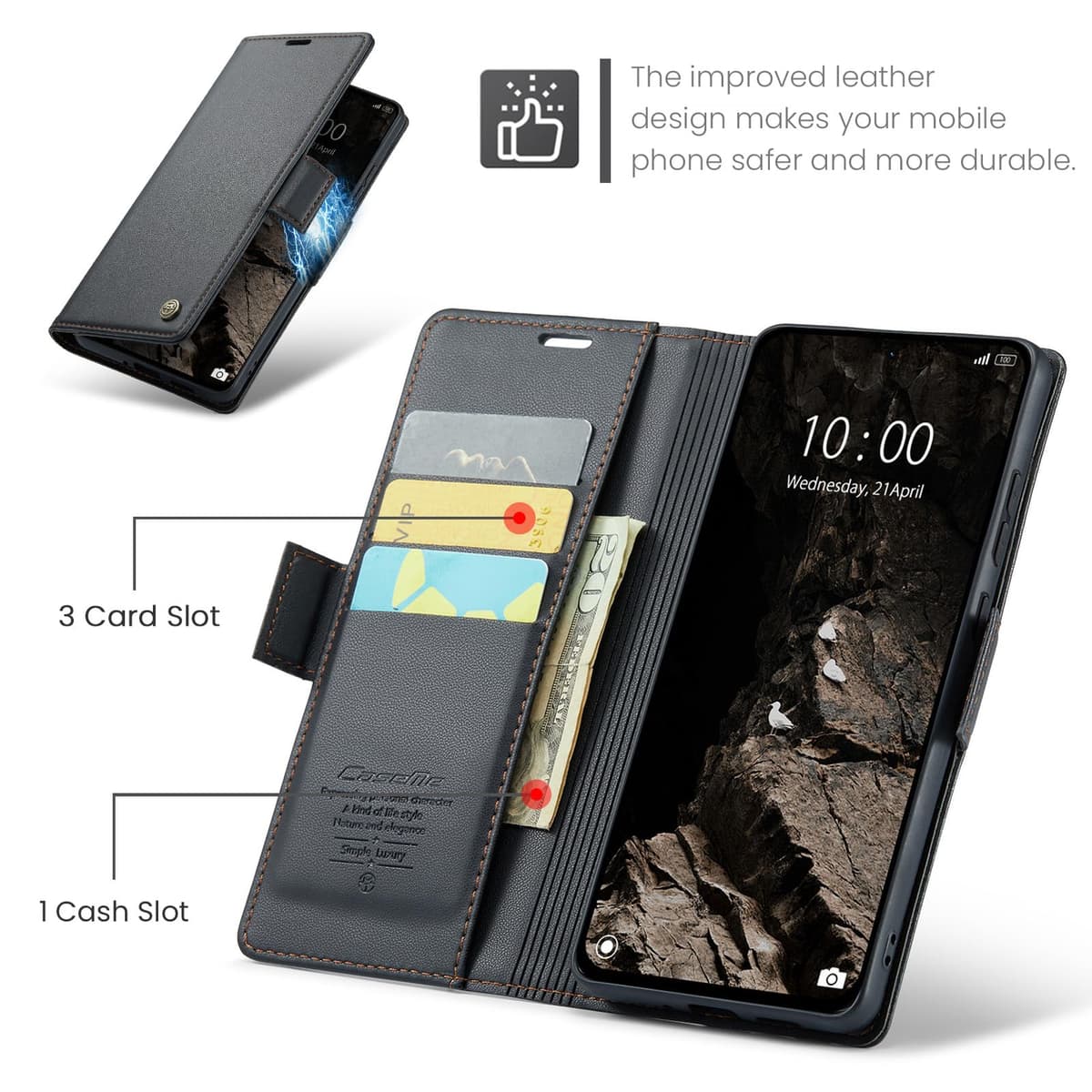 Funda para Xiaomi Poco F7 Pro, Funda de Cierre Magnético, Cartera de Cuero PU con [Bloqueo RFID], Soporte, Ranura para Tarjetas, Carcasa de Libro, Case para Xiaomi Poco F7 Pro, Negro — view 3