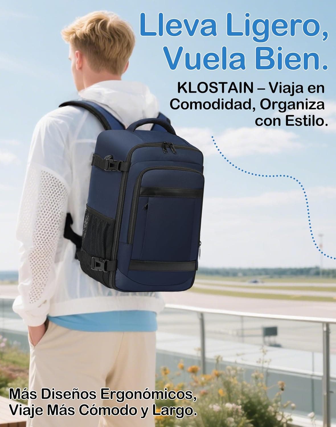 KLOSTAIN Mochila Viaje Cabina Avion 40x20x25 para Ryanair 20L Mochila Cabina Equipaje de Mano Bolso Mochilas Hombre para Port — view 5