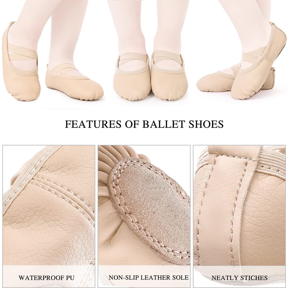 Zapatillas de Ballet Niñas Zapatillas de Baile Gimnasia Suela de Cuero para Niños Adultos Tamaño 20-40 — view 6