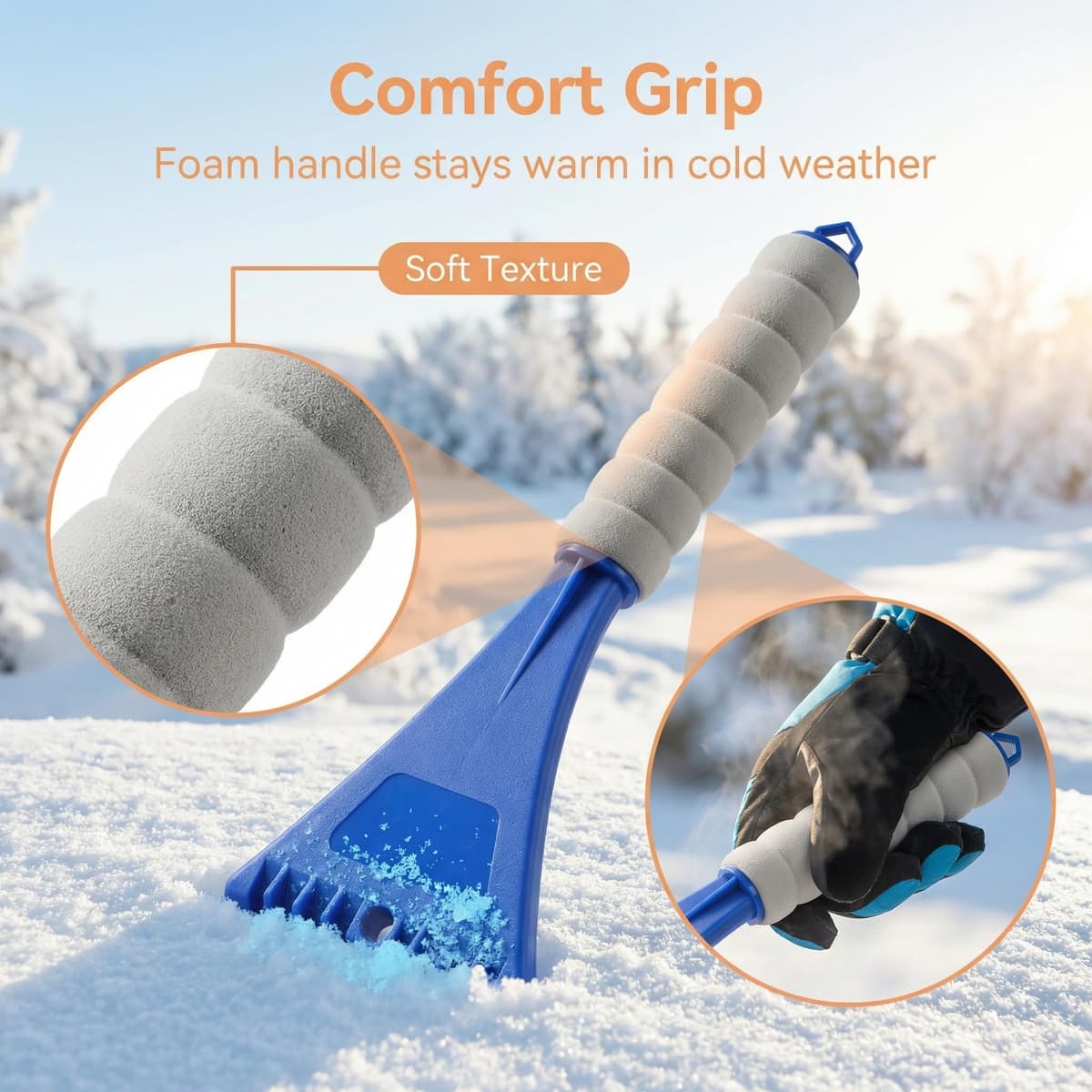 Mango ergonómico de EVA para quitar nieve y hielo con diseño de borde redondeado para limpiar el parabrisas de invierno de forma segura, variante azul — view 4