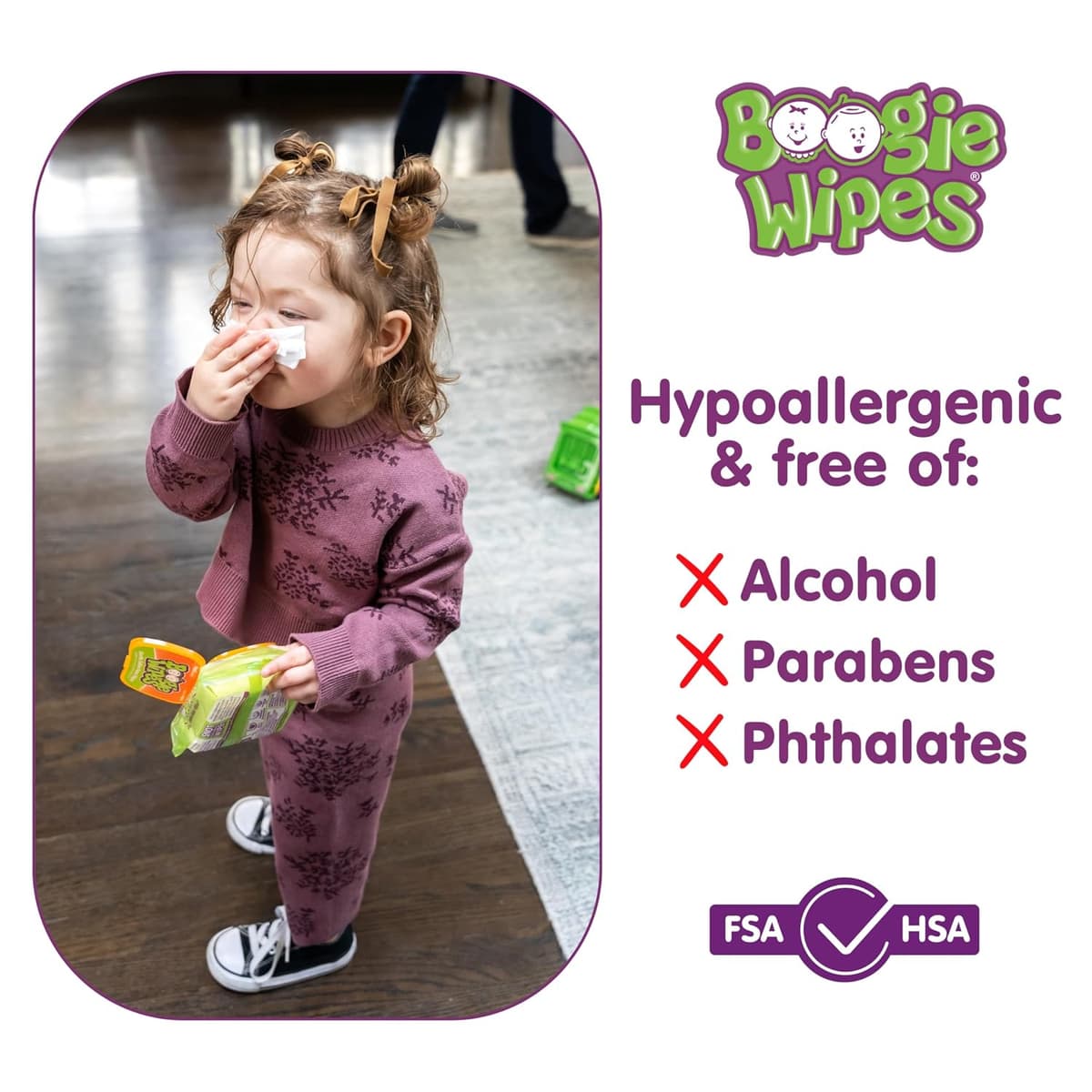 Boogie Wipes Gentle Saline Nose Wipes - 360 Count - Fresh Scent, Hypoallergenic & Alcohol-Free - Allergy Relief - Made with Natural Saline, Aloe, Chamomile & Vitamin E - Diaper Bag Essential — view 2