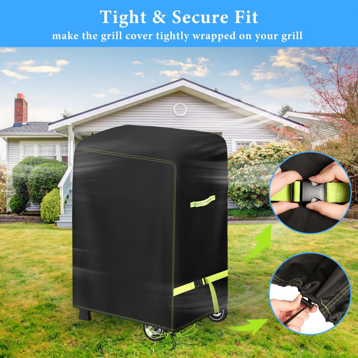 VDISRR Funda Barbacoa Exterior Impermeable, 420D Oxford Resistente al Desgarro Funda Protectora para BBQ 90 x 70 x 110 cm, Cubierta de Barbacoa Exterior Anti-Viento/Anti-Polvo/Anti-Humedad/Anti UV — view 5