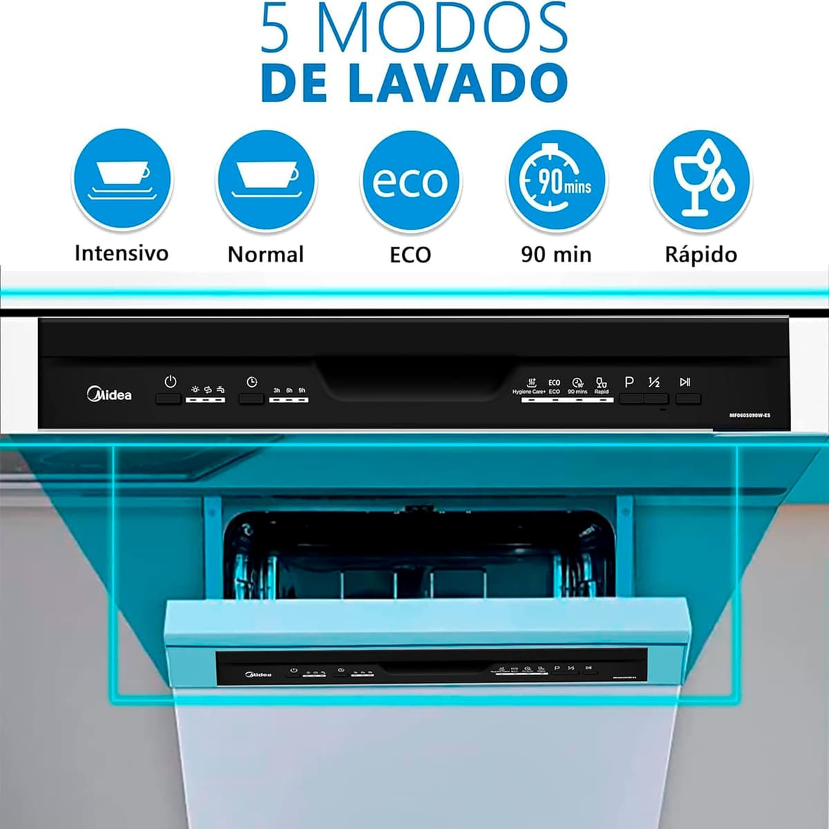Midea Lavavajillas 60 cm+++ Blanco para 12 servicios - Lavaplatos libre instalación - Compacto con 4 Programas de Lavado integrable - Filtro Antibacterias y Programación Horaria Nuevo Modelo — view 2