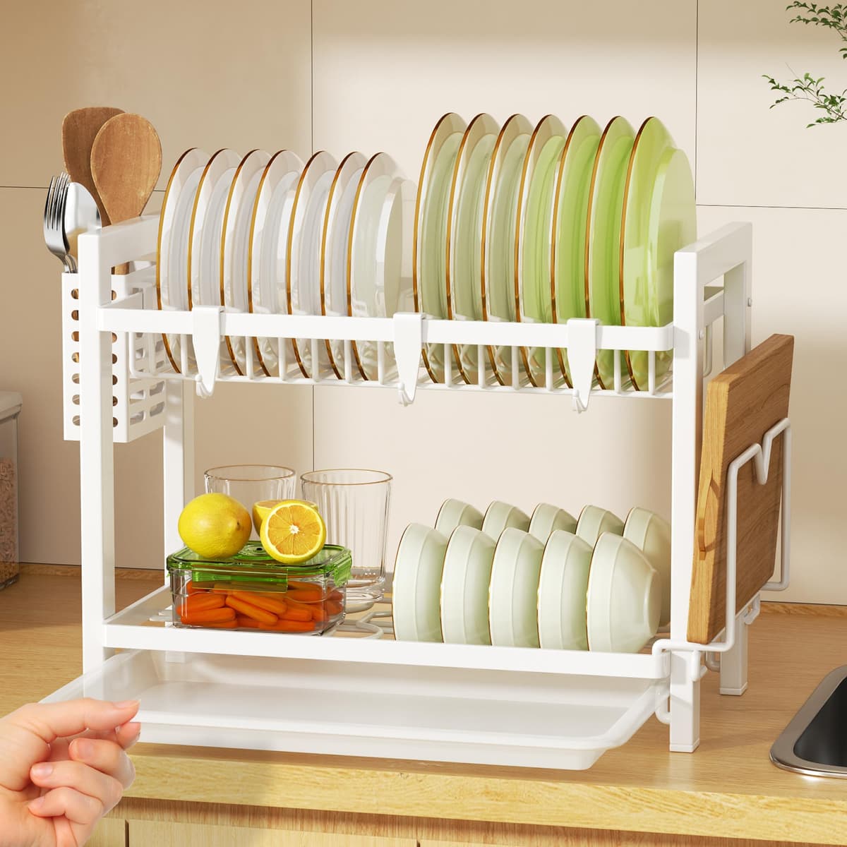niffgaff Estante de Dish Escurreplatos Acero Inoxidable Cocina (43.5 * 24.5 * 34.5), Primer Piso Escurridor de Platos para Fregadero, Escurre Platos Armarios, Escurreplatos Negro — view 9