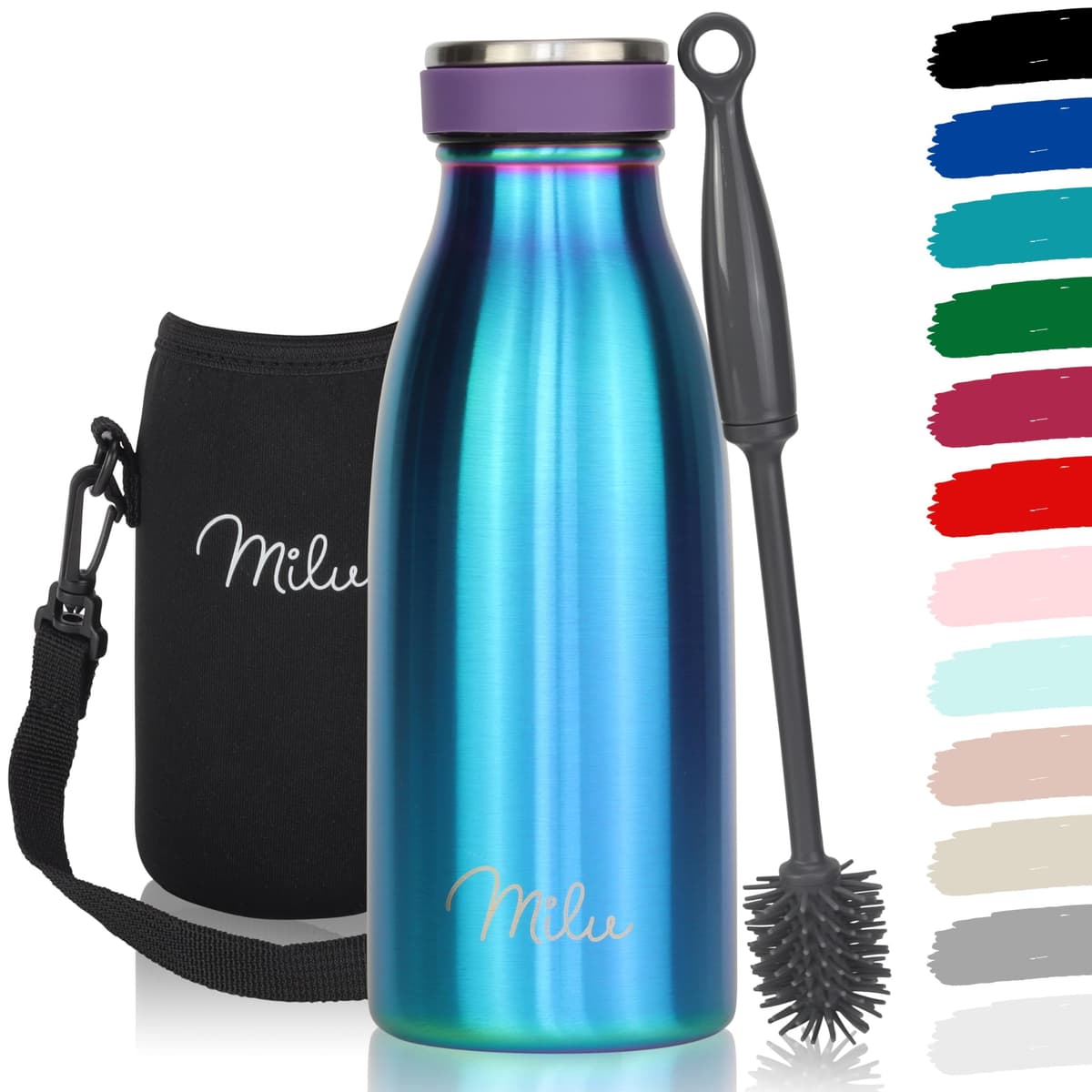 Milu Stainless Steel Drinking Bottle 350 ml - Insulated Thermo Flask for Water - Leak Proof, Insulated and Double Walled, Carbonated (Aurora, 350ml)