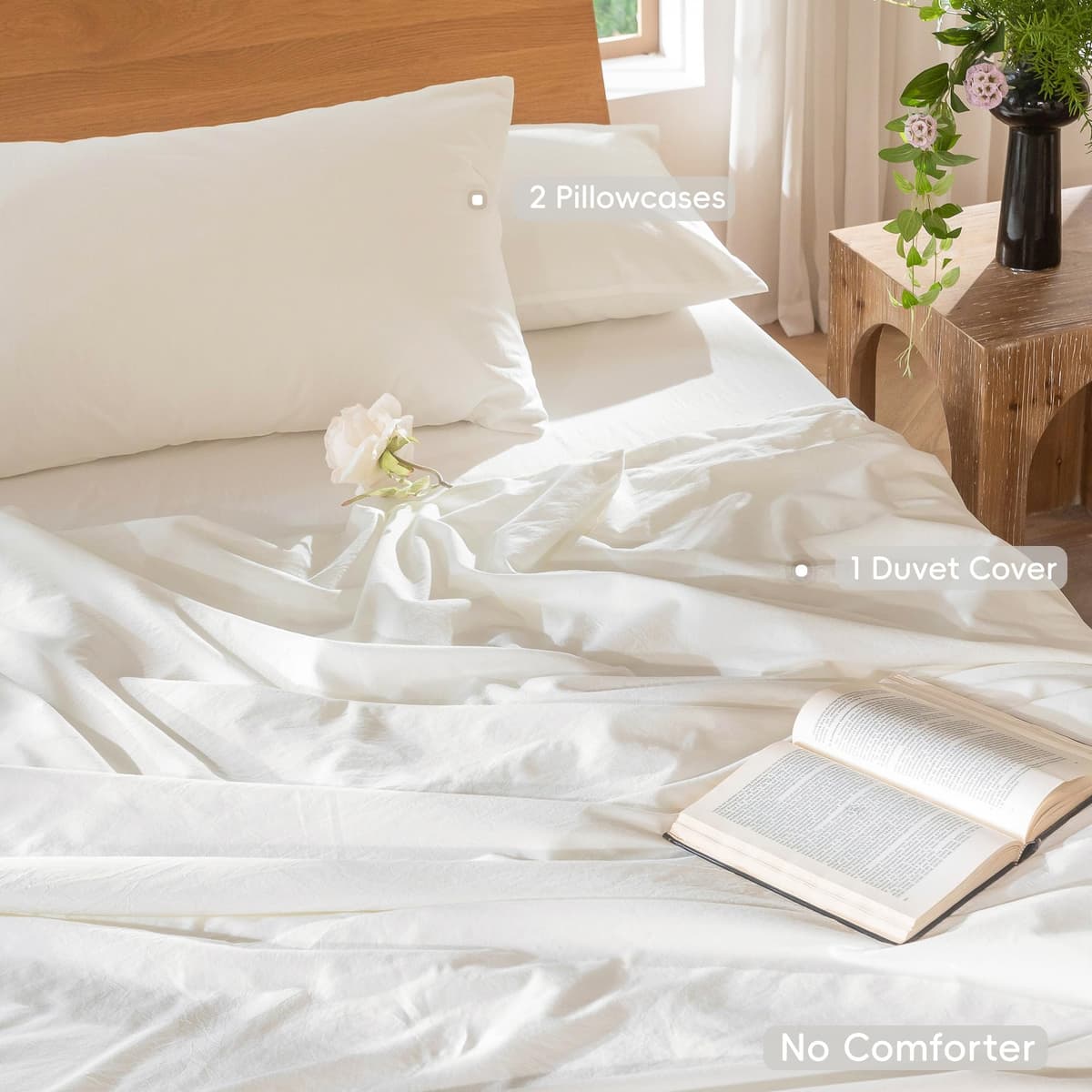 MooMee Bedding Duvet Cover Set 100% Washed Cotton Linen Like Textured Breathable Durable Soft Comfy (Tannish Linen Grey, King) — view 50