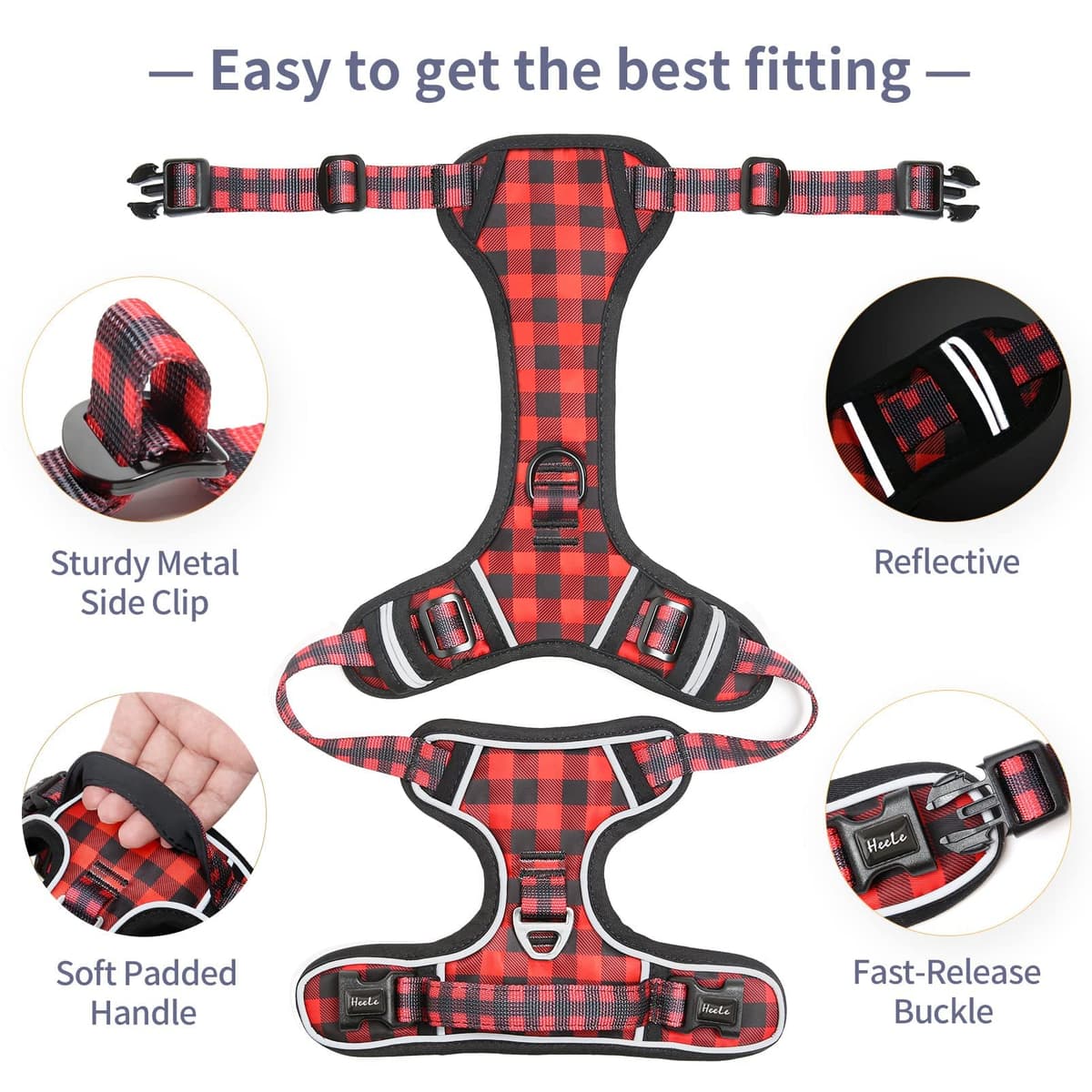 HEELE Dog Harness Medium No Pull Dog Vest Harness with Soft Handle Reflective Pet Harness for Outdoor Training Walking, Black, M — view 160