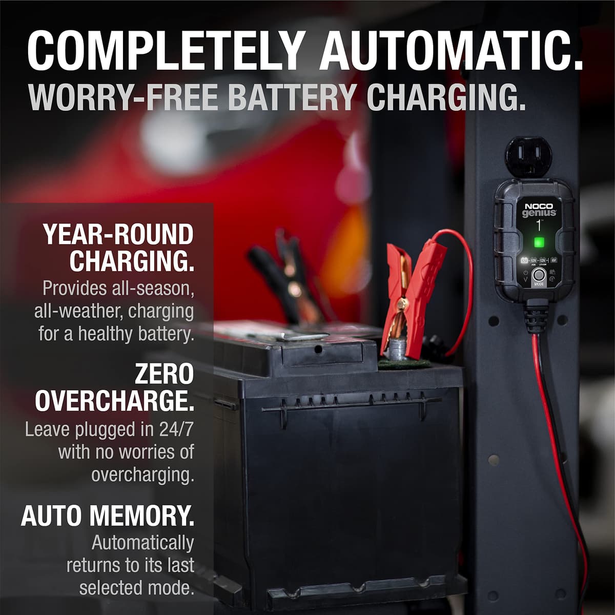 NOCO GENIUS1: 1A 6V/12V Smart Battery Charger – Automatic Maintainer, Trickle Charger & Desulfator with Overcharge Protection & Temperature Compensation – for Lead-Acid & Lithium Batteries — view 7