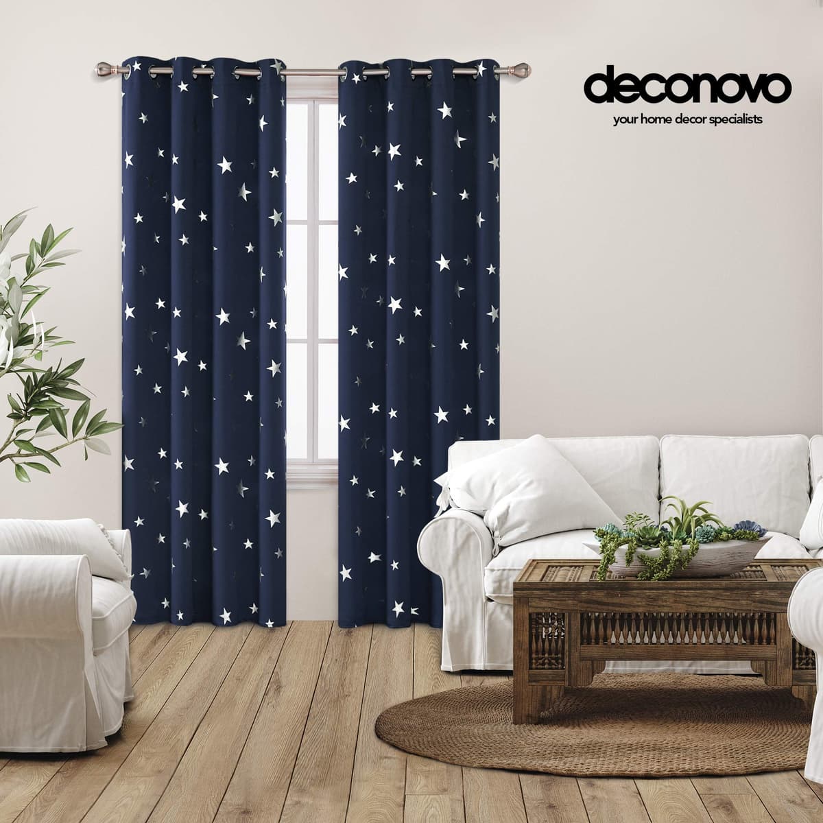 Deconovo Window Decoration for Kids Foil Star Printed Thermal Insulated Eyelet Blackout Curtains for Bedroom 52 x 63 Inch Navy Blue 1 Pair — view 3
