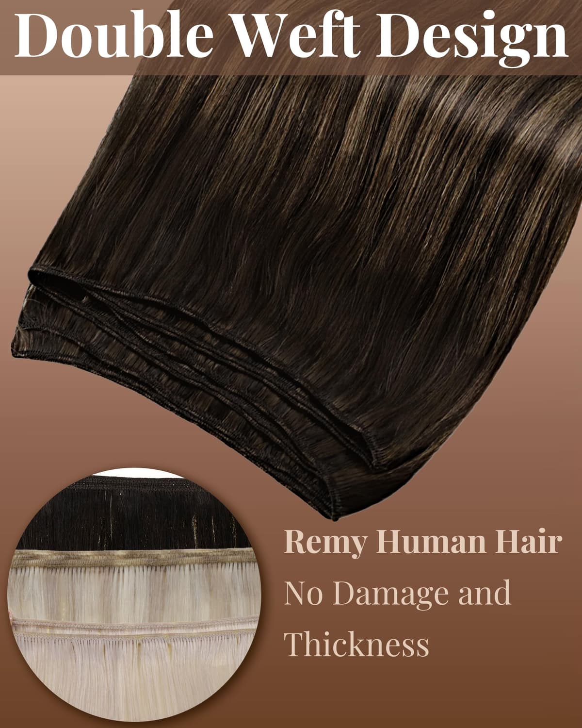 Hetto Weft Hair Extensions Real Human Hair 18 Inch 100g Balayage Dark Brown Mix Light Brown - Salon Quality Sew in Human Hair Wefts, Reusable for Daily Wear Full Head Styling #2/8/2 — view 2