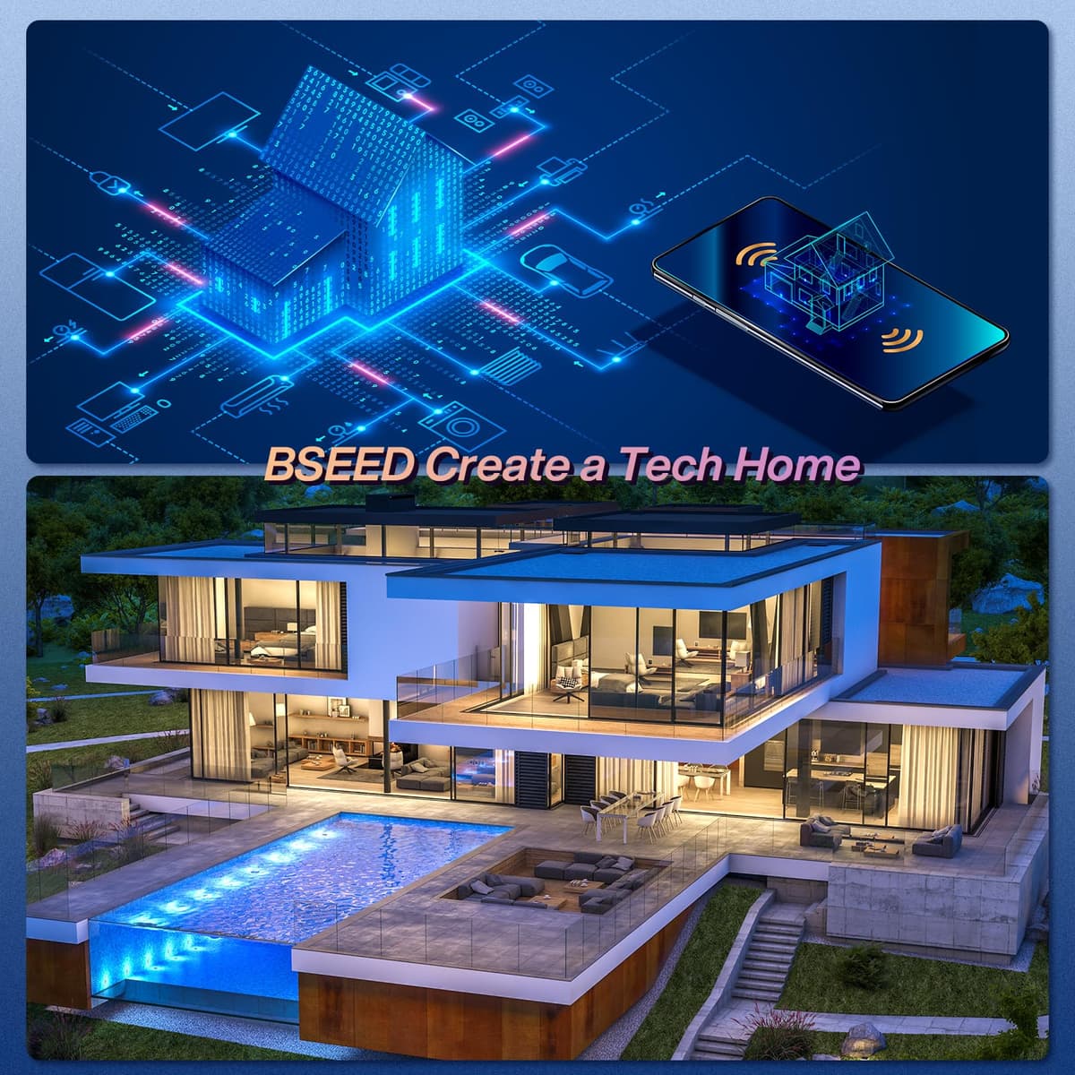 BSEED Interruptor Inteligente WIFI,Interruptores Tactil Con Cristal,Compatible con Alexa,Tuya y Smart Life,Requiere Cable Neutro,2 Gang 1 Vía,86mm Blanco — view 2