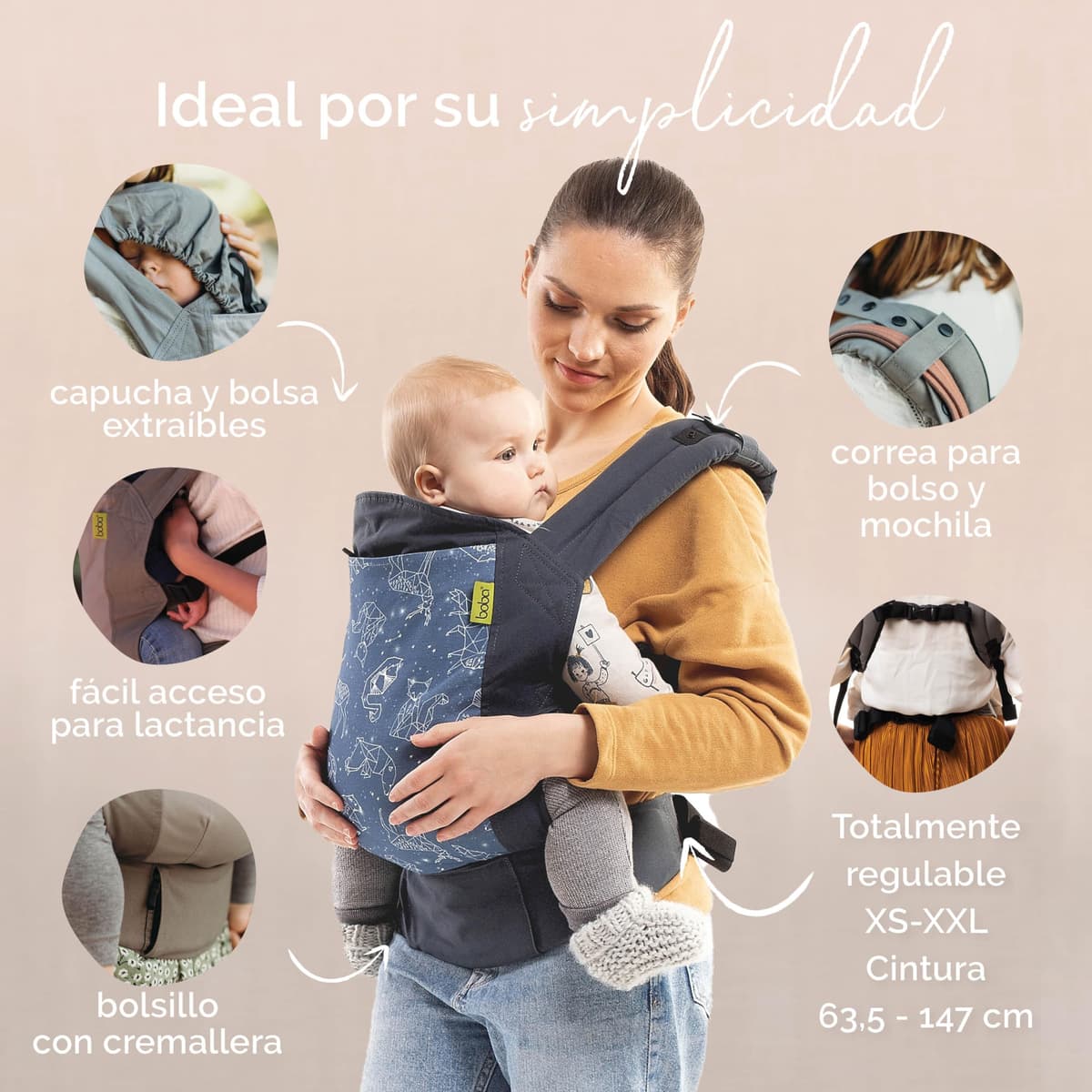 Boba X Mochila Portabebés, Porta Bebés Recién Nacidos y Niños Pequeños, Mochila de Porteo para Bebé, Marsupio de Bebé Ajustable, Portabebés Ergonómico, Portabebés para Peques de 3-20 kg — view 3
