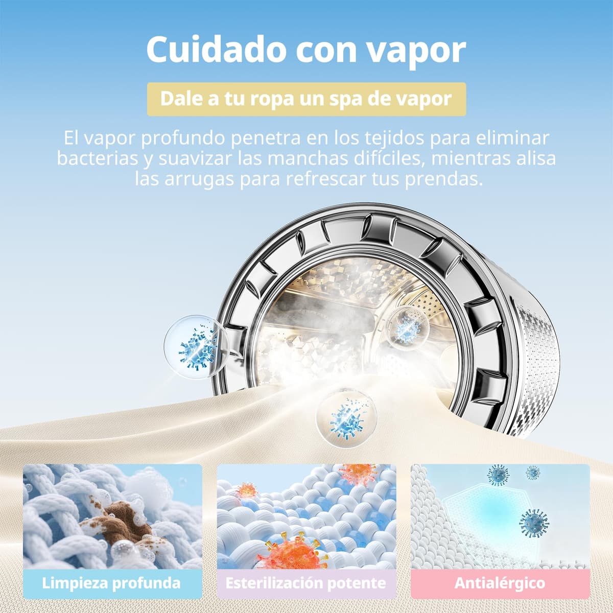 COMFEE' CFP03EW80W-HL Lavadora 8 kg de carga, Clase A -10%, Cuidado con vapor, Motor BLDC, Aprobada por Woolmark, Panel táctil, blanco — view 5