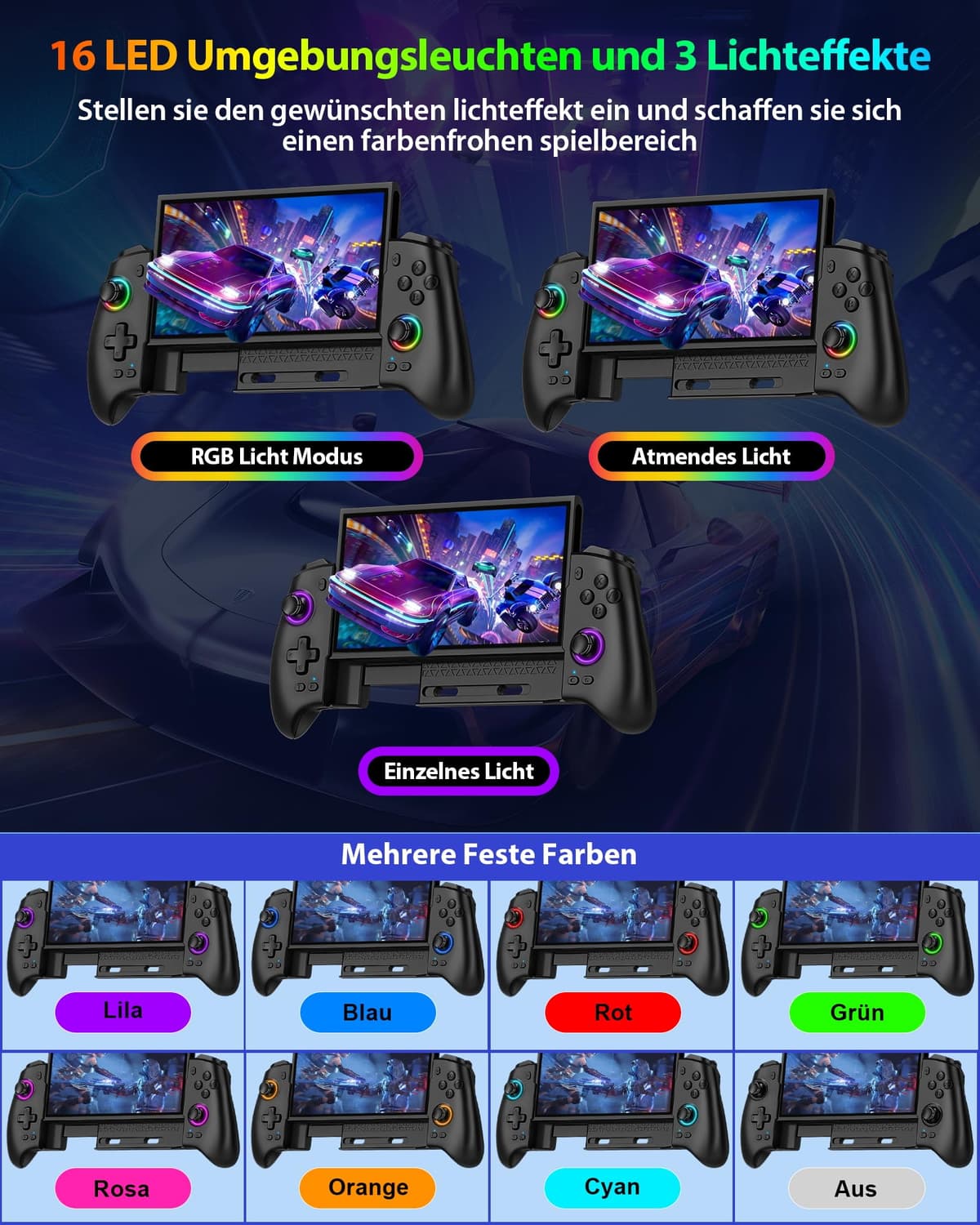 ZRZLMVP Controlador inalámbrico Switch Pro para Switch 2/Switch 1/Switch OLED, controlador de juegos de PC elástico con 16 luces RGB, joysticks Hall Effekt, barra de programación, despertador, turbo — view 3