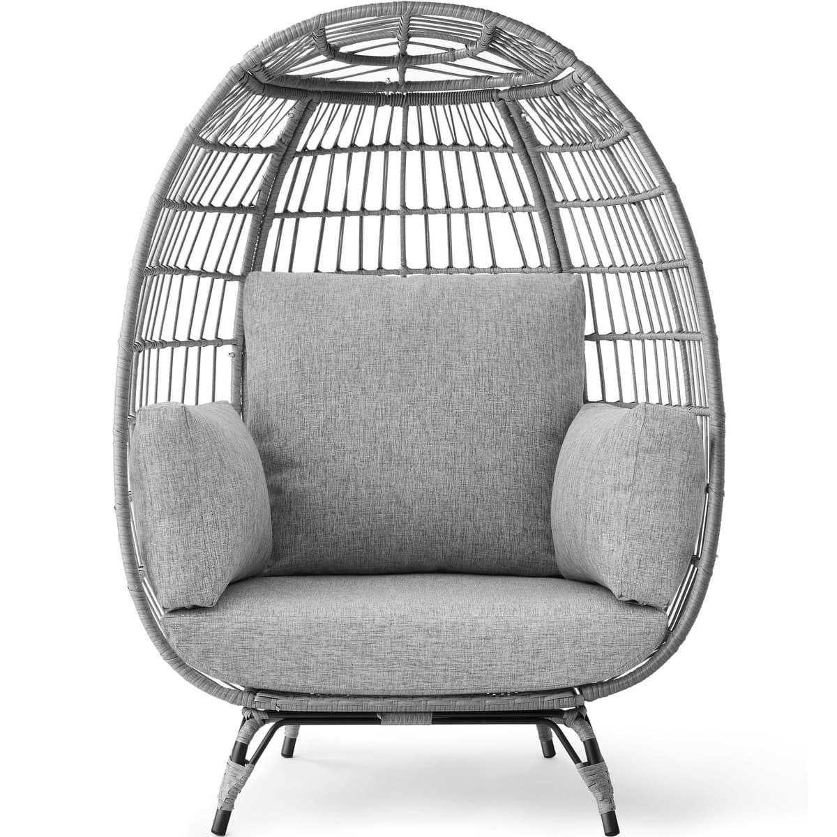 Best Choice Products Wicker Egg Chair, Oversized Indoor Outdoor Lounger for Patio, Backyard, Living Room w/ 4 Cushions, Steel Frame, 440lb Capacity - Ivory — view 10