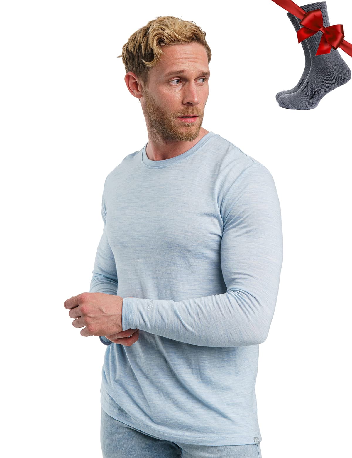Merino.tech Camiseta Lana Merino Hombre - Deportiva Ropa Térmica 100% Lana Merino Ligero, Medio, Pesado con Calcetines — view 14