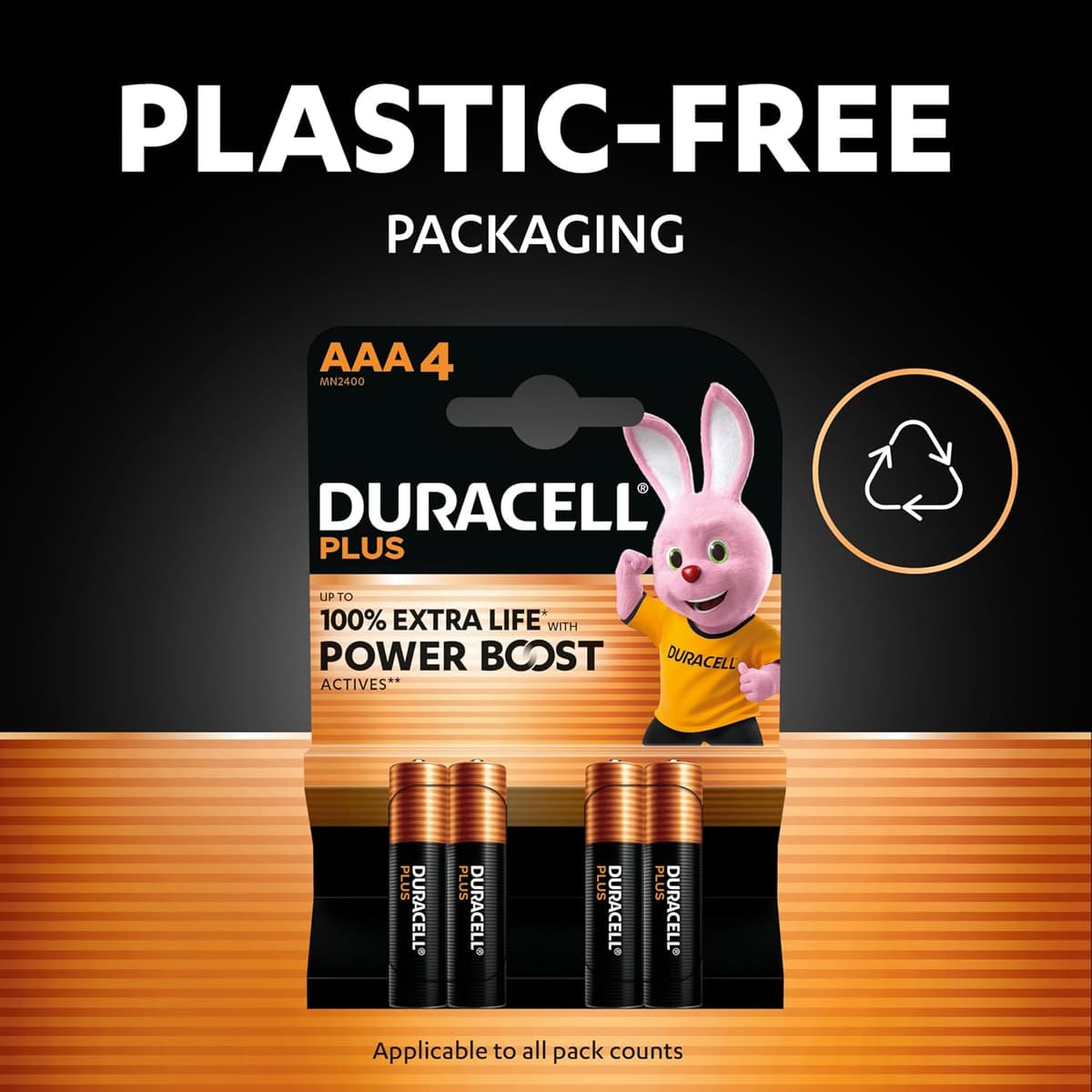 DURACELL Plus AAA Batteries (12 Pack) – Alkaline Batteries 1.5V – Up to 100% Extra Life with POWER BOOST Actives– Reliability For Everyday Devices – 0% Plastic Packaging – 10-Year Storage-MN2400 — view 5