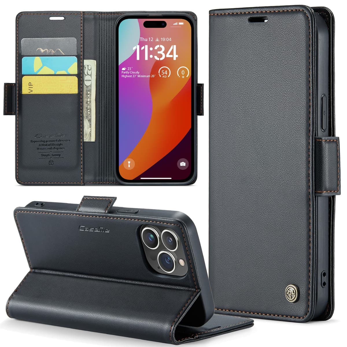 for iPhone 15 Pro Case 6.1 Inch, Premium PU Leather Wallet Case Flip Cover with [RFID Blocking][Card Holder][Stand Function] Shockproof Protective for iPhone 15 Pro, Black