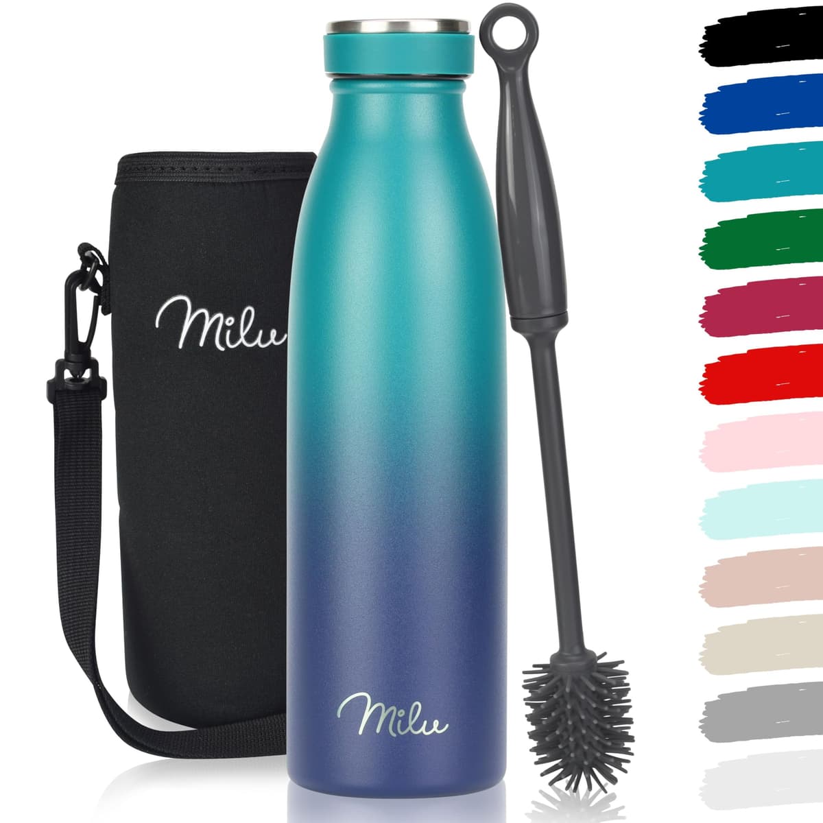 Milu Stainless Steel Drinking Bottle 1500 ml - Insulated Thermo Flask for Water - Leak Proof, Insulated and Double Walled, Carbonated (Granite Navy Blue, 1,5L) — view 98