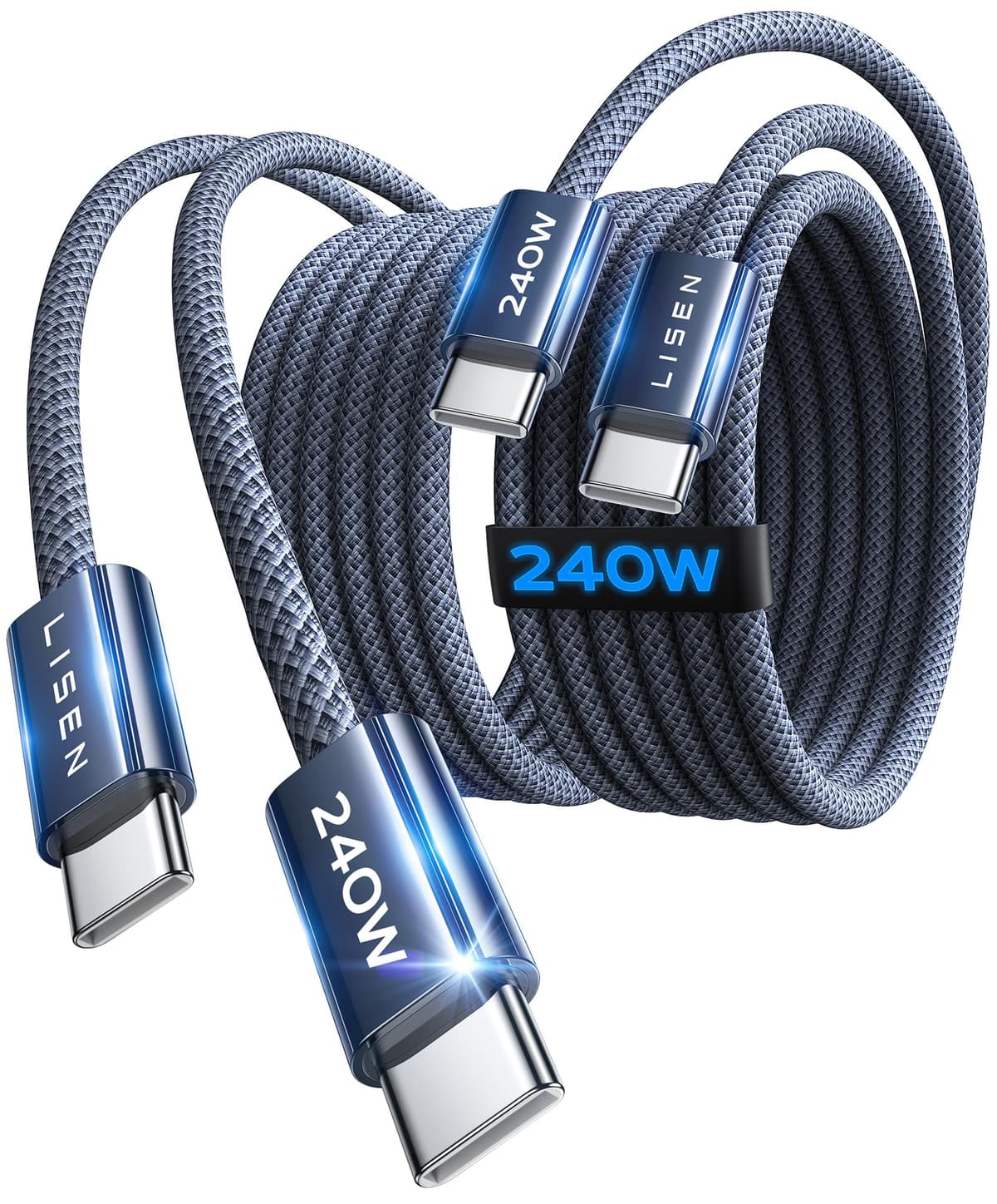 LISEN 240W USB C to USB C Cable [2-Pack 2m] USB C Charger Cable, Nylon Type C Charger Cable Fast Charging for iPhone 17 16 15 Pro Max, MacBook Pro/Air, iPad Pro, Samsung Galaxy S25 S24, Switch 2 — view 18