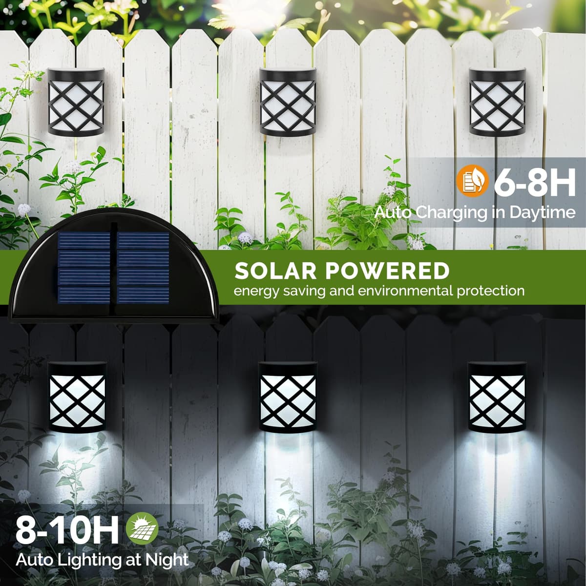 Solpex Solar Fence Lights, 8 Pack Solar Wall Lights, Waterproof 6 LED Deck Lights, Decorative Outdoor for Fence, Deck, Patio, Stairs, Yard, Pathway (Cold White) — view 5