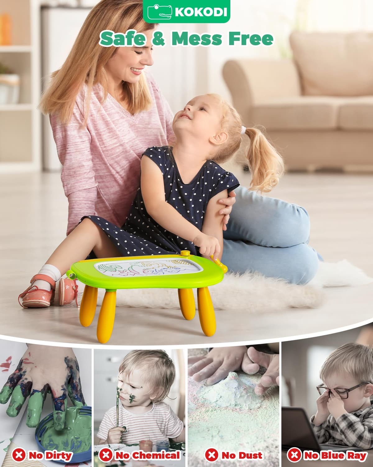 KOKODI Toddler Toys - Magnetic Drawing Board & Writing Tablet for 1-3 Year Old Boys & Girls - Educational Travel Toy for Easter & Birthday Gift(Green) — view 4