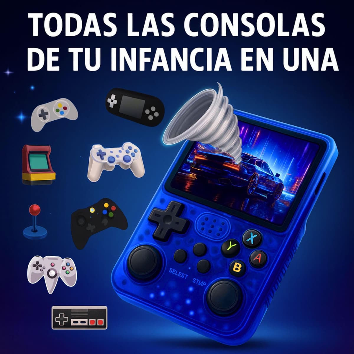 Consola Retro Portatil con 20.000 Juegos - Versión 2025- Mini Consola Arcade - Juegos de PS1, PSP, N64, NDS, SuperN, GameB, GBA, NeoG, etc. - Pantall HD 3.5' 640 * 480 - Rechace Imitaciones (Azul) — view 2
