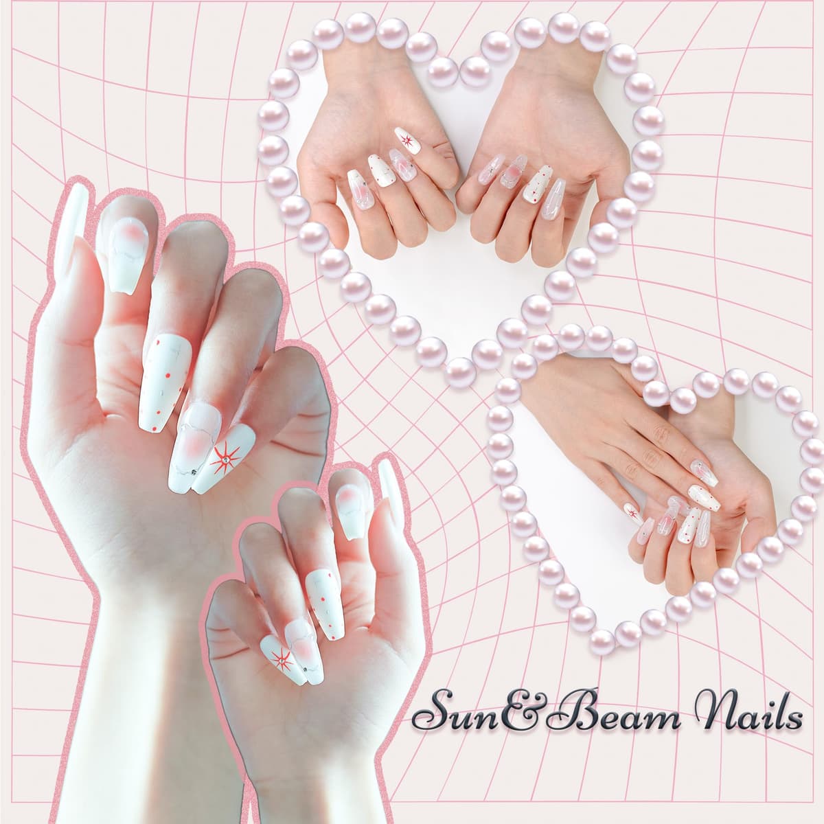 Sun&Beam Nails Handmade Press On Nail Long Coffin Ballerina Pink Flower Acrylic Fake Tip 3D Design Art Charms Cute with Storage Box 10 Pcs (S) — view 228
