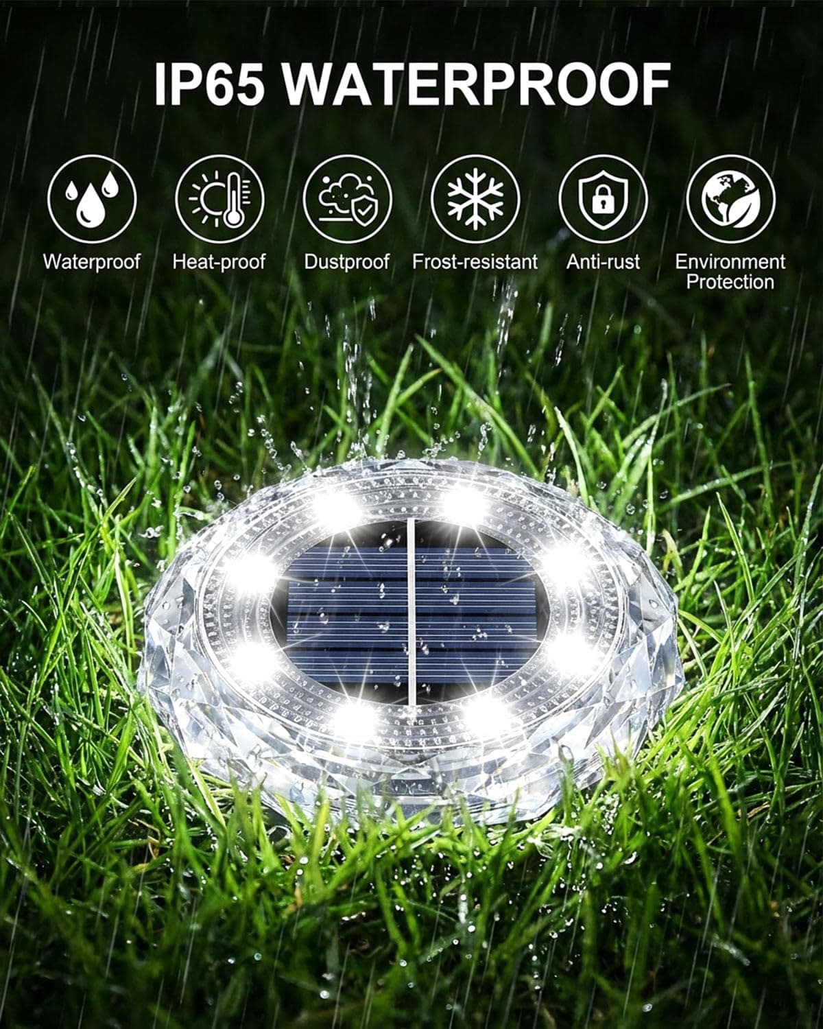 10 Pack Solar Lights Outdoor Garden, 8 LEDs Solar Ground Lights, IP65 Waterproof Outdoor Landscape Lamp, Solar Powered Pathway Lights for Patio Yard Driveway Walkway - Cold White — view 4