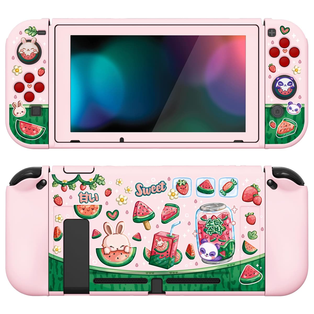 playvital ZealProtect Soft Protective Case for Nintendo Switch, Flexible Cover Protector for Switch with Screen Protector & Thumb Grip Caps & ABXY Direction Button Caps - Cherry Bunny & Cherry Bear — view 42
