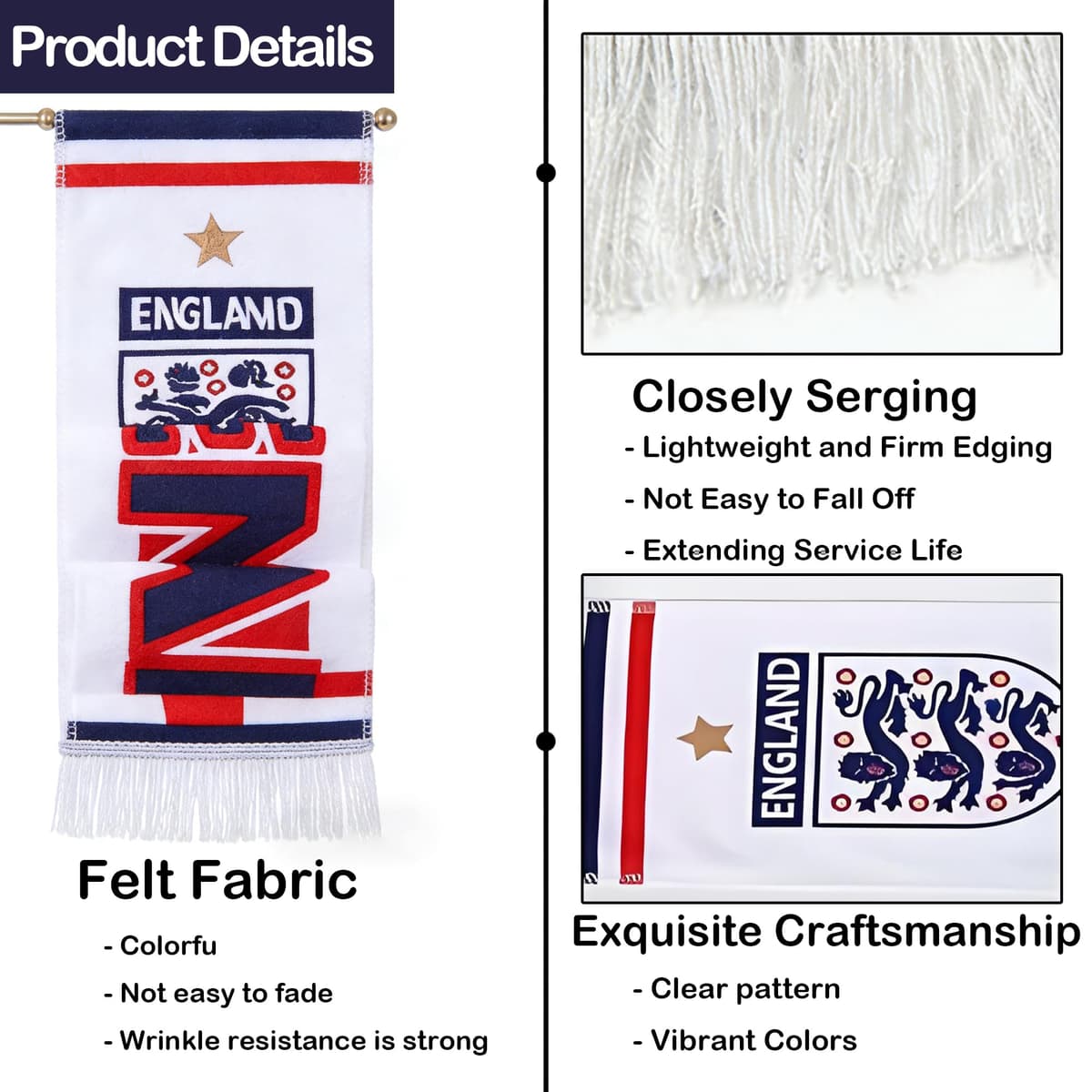 England Football Scarf, 2026 World Cup Football Scarf for Party Decoration, England Football Supporters Gear Scarf, Fans Scarf for Football Match(145 * 17CM) — view 3