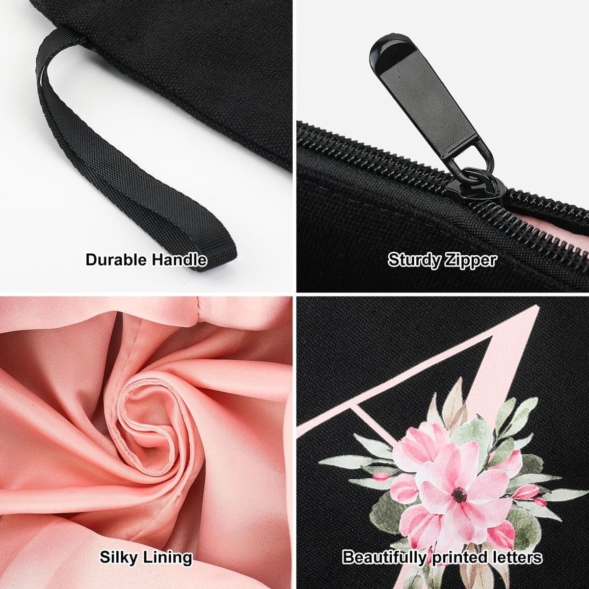 Vavabox 2 Pcs Initial Toiletry Bags Set,Birthday Gifts for Women,Travel Portable Toiletry Bag with Handle (L, Black) — view 3