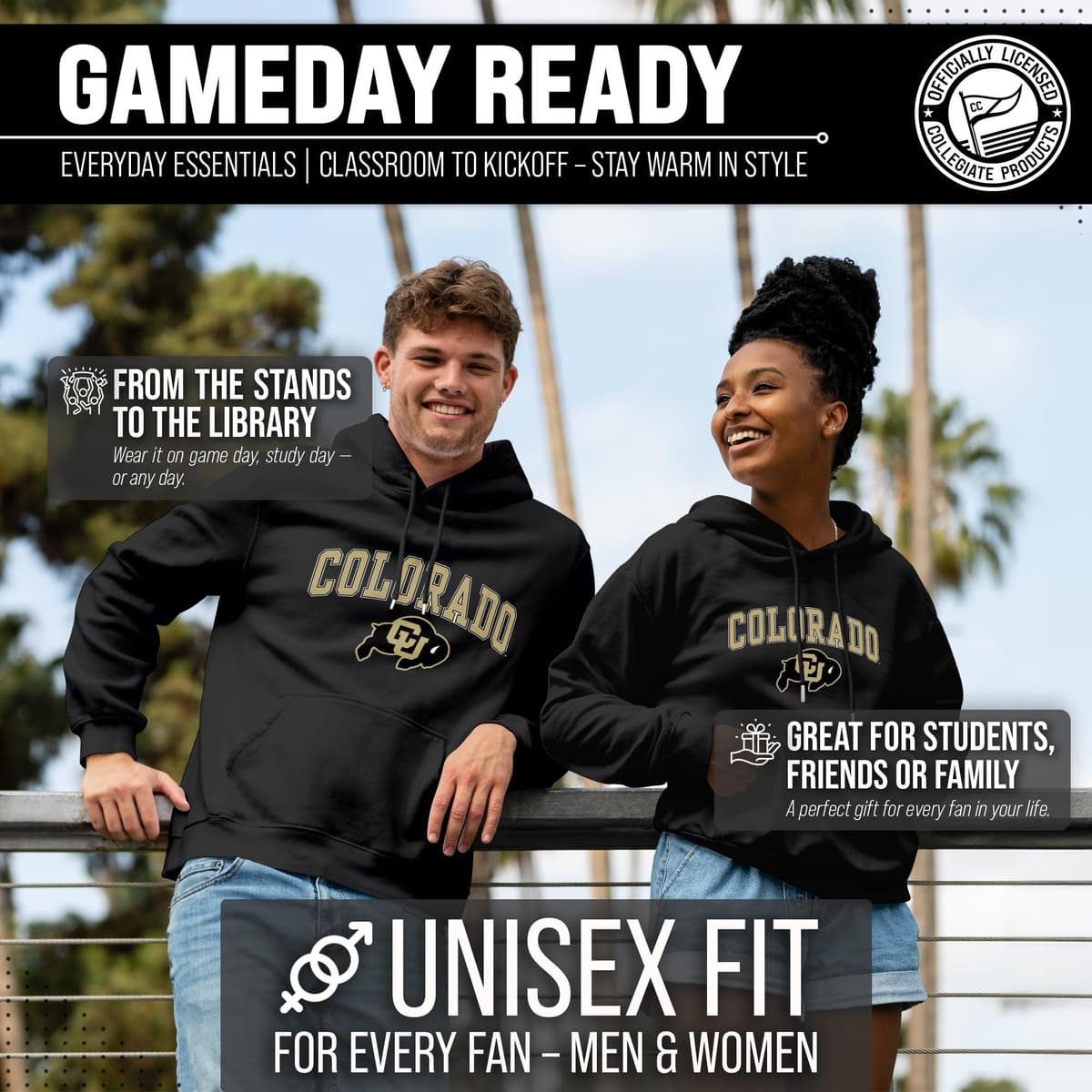 Campus Colors NCAA Adult Arch & Logo Soft Style Gameday Hooded Sweatshirt - Officially Licensed Product — view 4