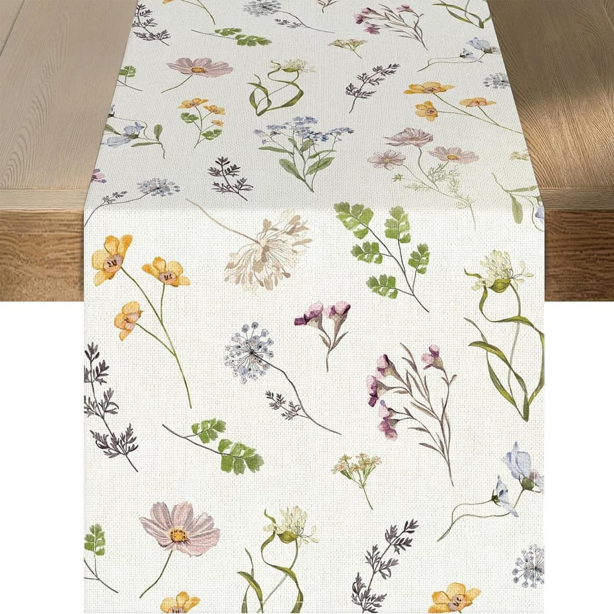 Spring Table Runner, Linen Flower Table Runner Seasonal Spring Kitchen Dining Table Decoration for Home Party Decor 40 x 180cm
