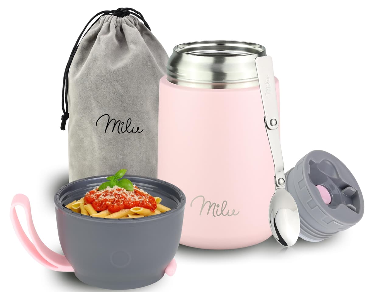 Milu Termo para Comida 450 ml Taza Aislada, Botella de Acero Inoxidable Aislada Alimentos, Beber y sopa de los niños de adultos Térmico (450ml/Verde Azul) — view 25
