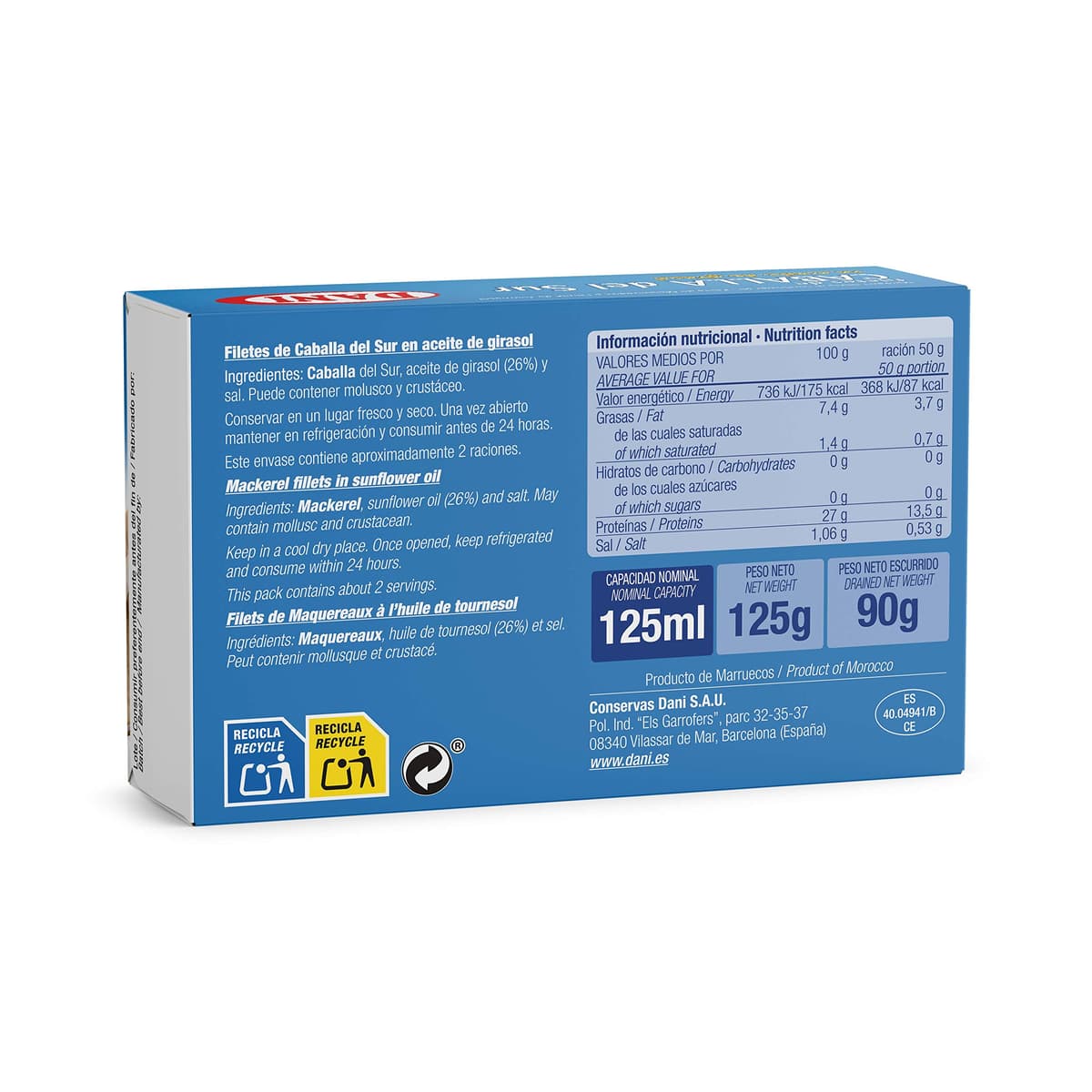 Dani - Caballa (filetes) en aceite de girasol - Pack 12 x 115 gr. — view 4