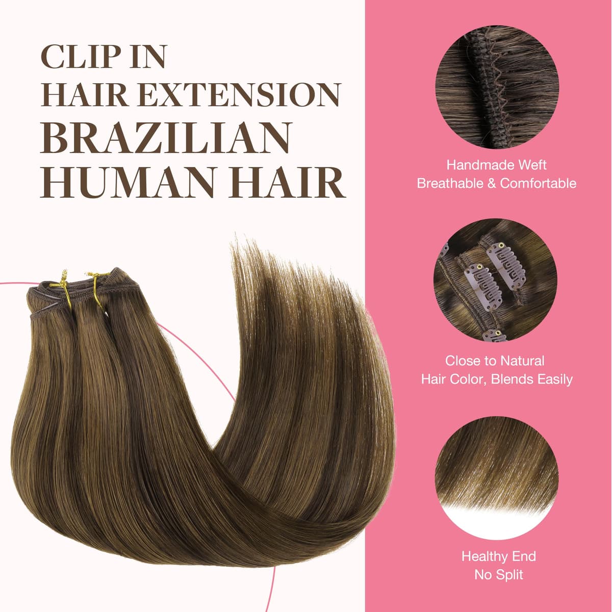 GOO GOO Clip in Hair Extensions Human Hair, 18inch 150g 9Pcs, #2 Dark Brown, Hair extensions for women, Human Hair Extensions Clip in — view 326