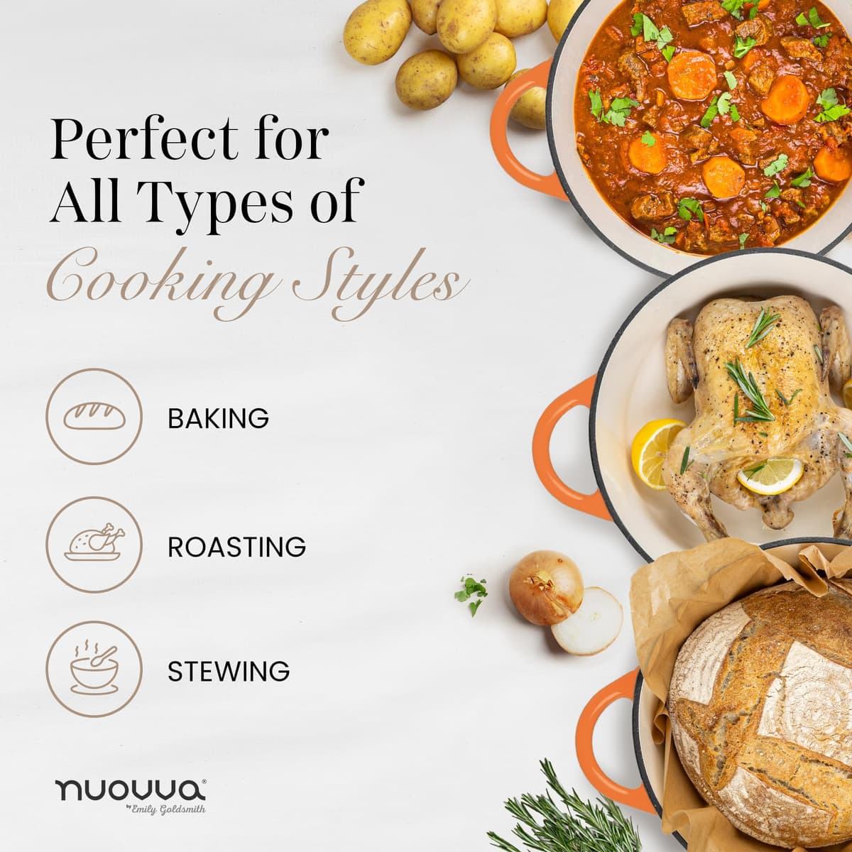 Nuovva Enamelled Cast Iron Dutch Oven Pot with Lid – 5 Quart Casserole Dish – Ceramic Dutch Oven for Bread Baking, Roasting, Braising & Stews – Oven Safe up to 500°F – 24cm Orange — view 8