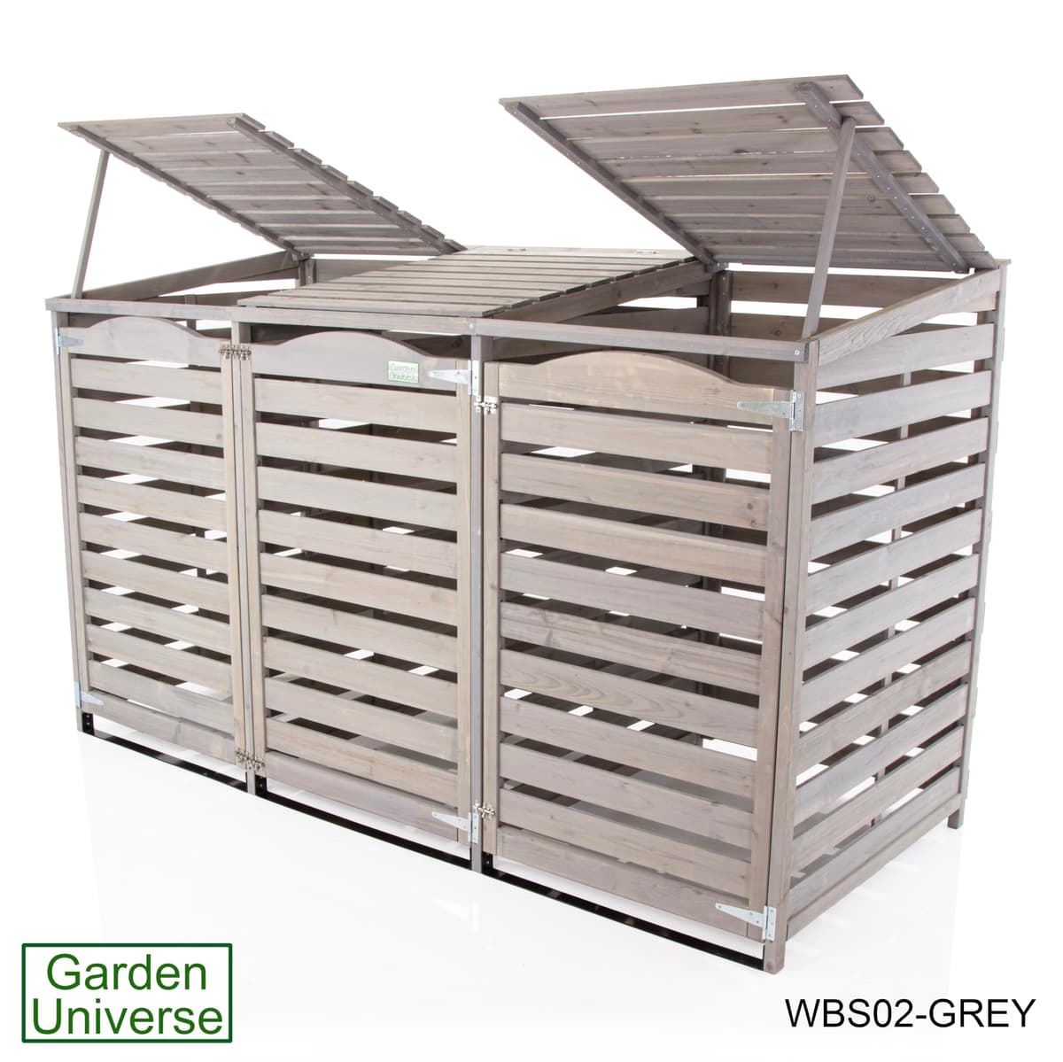 Wheelie Bin Storage Unit Triple Three Bins Garden Universe Outdoor 3 Wheelie Bin Storage In Grey WBS02-GREY — view 5