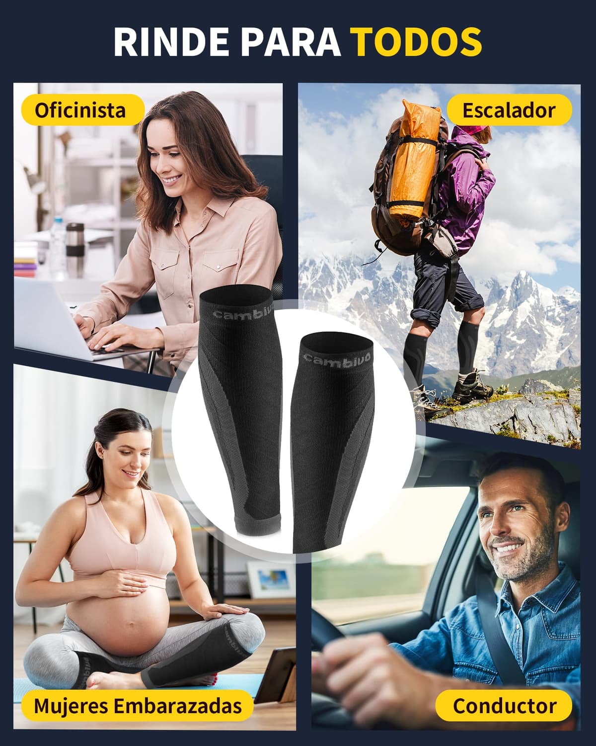 CAMBIVO Medias Compresivas 2 Pares, Calcetines Compresion Mujer Hombre, Mangas de Compresión para Deporte, Running, Ciclismo, Trabajo, Vuelo — view 7